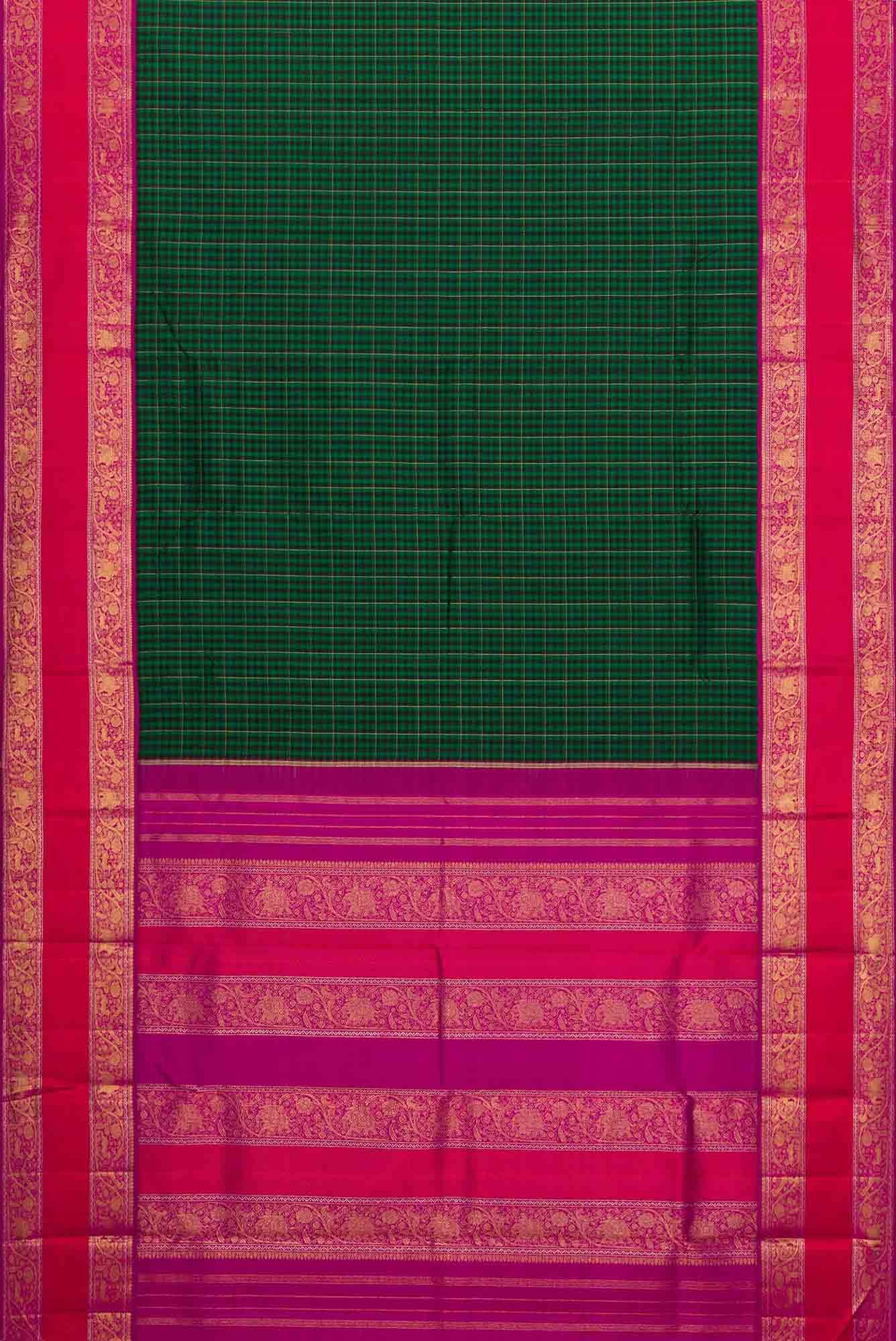 Pure Silk Pure Zari Black and Green Dual Tone Kanchipuram Saree - Image 4