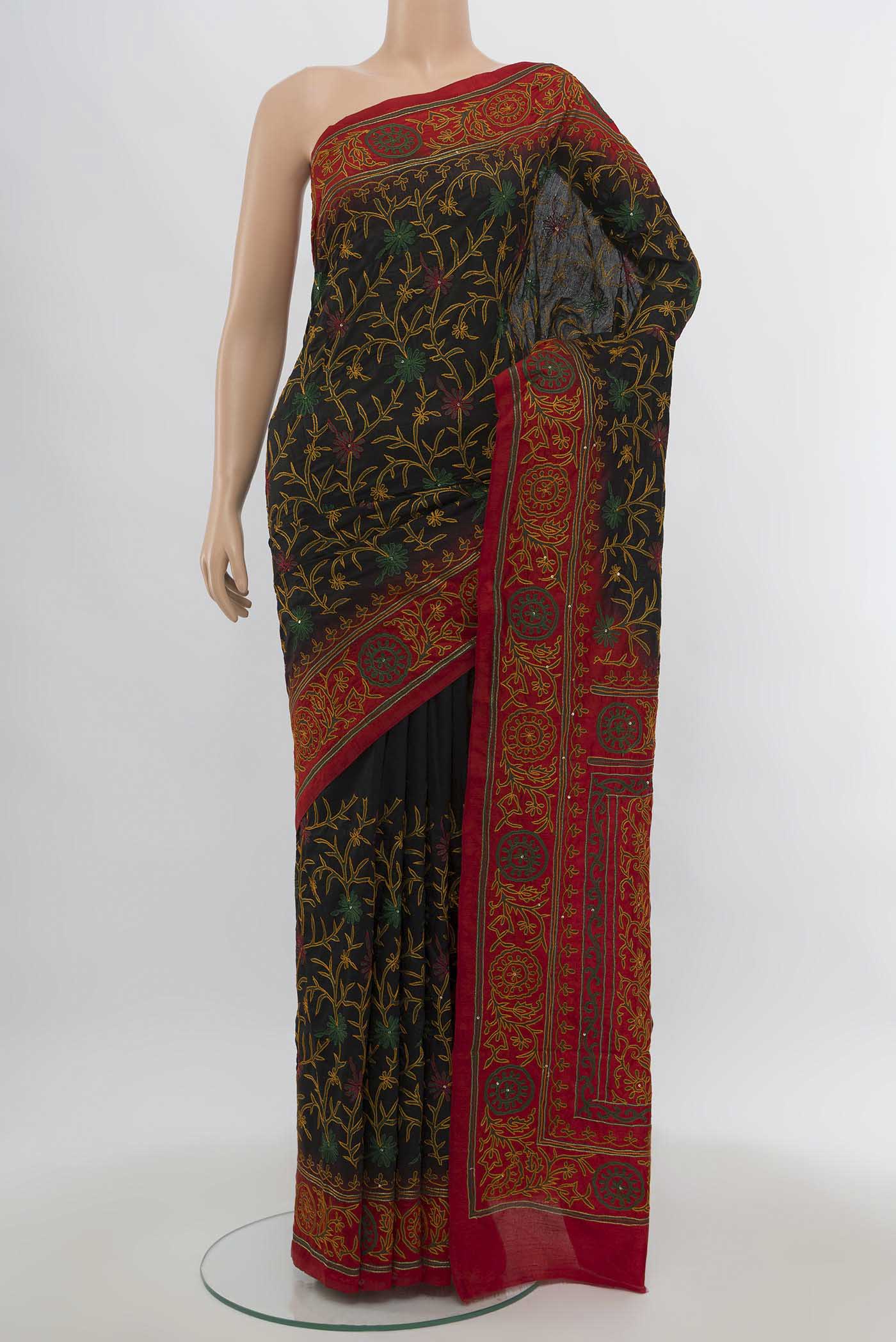 Black Blended Raw Silk Saree