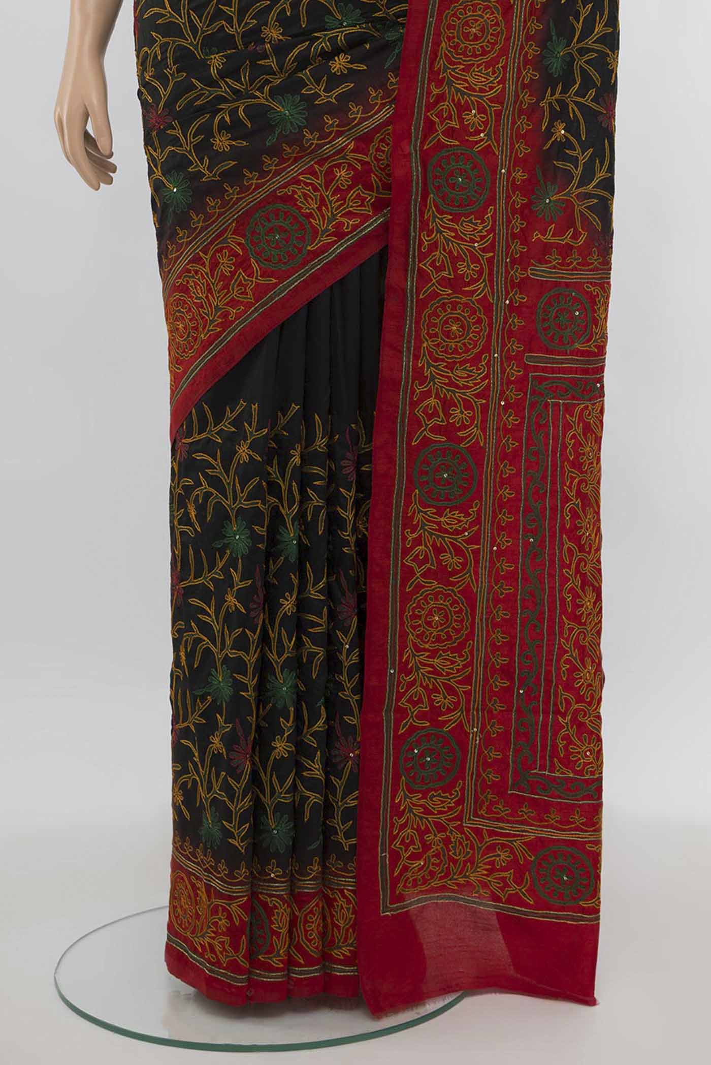Black Blended Raw Silk Saree - Image 3