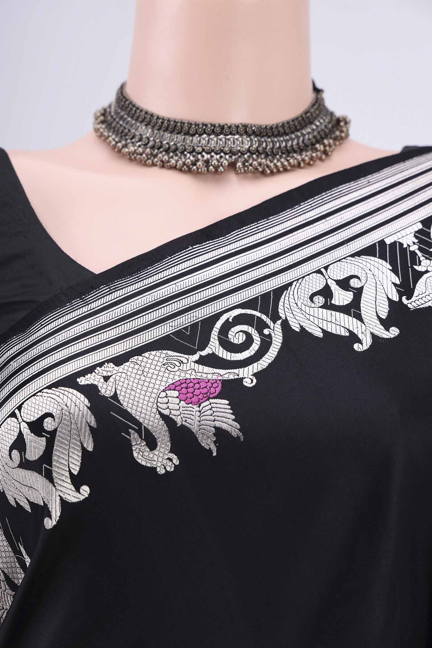 Black Banarasi Silk Saree - Image 2