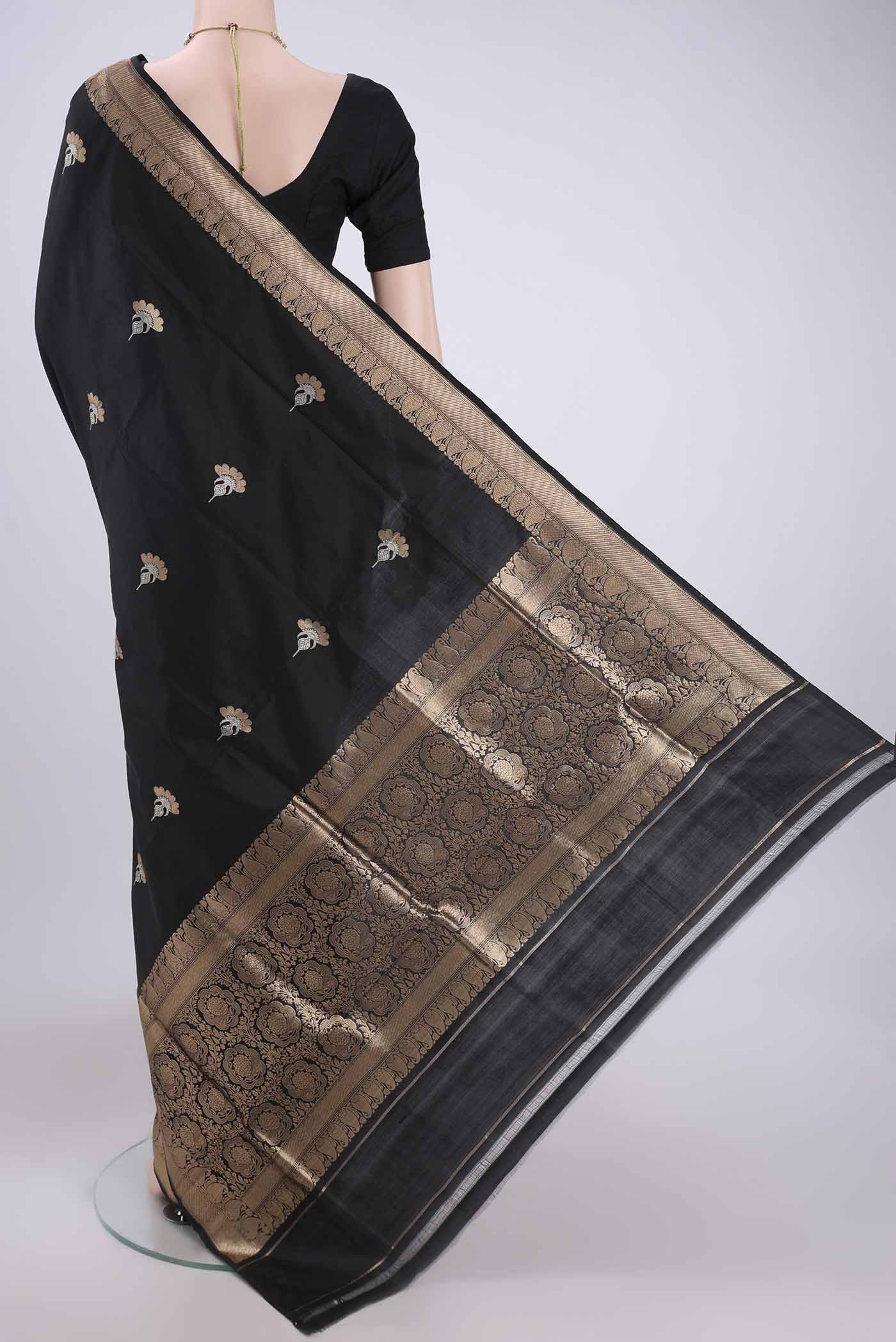 Black Banarasi Katan Silk Saree - Image 3
