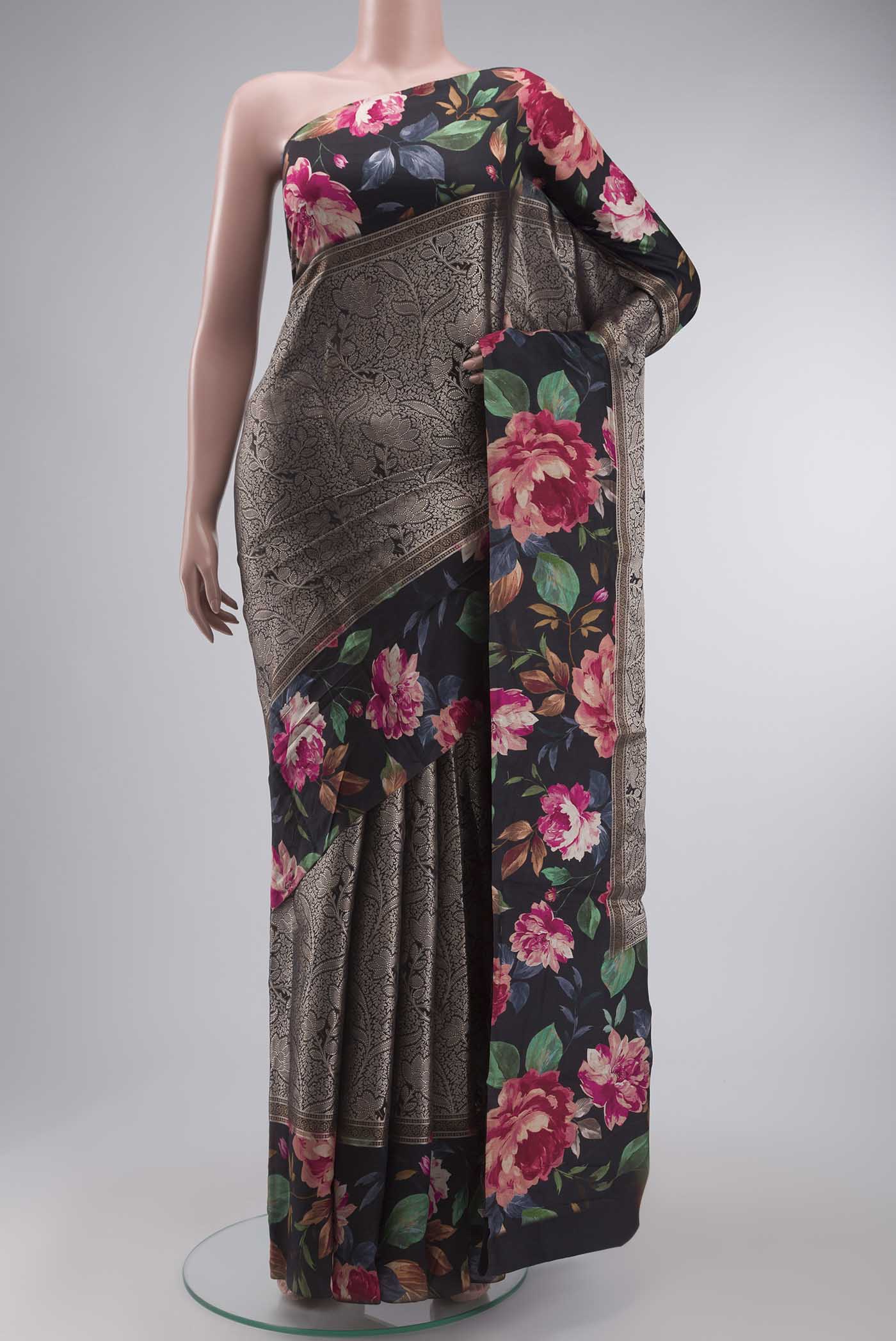 Black Banarasi Silk Saree - Image 2