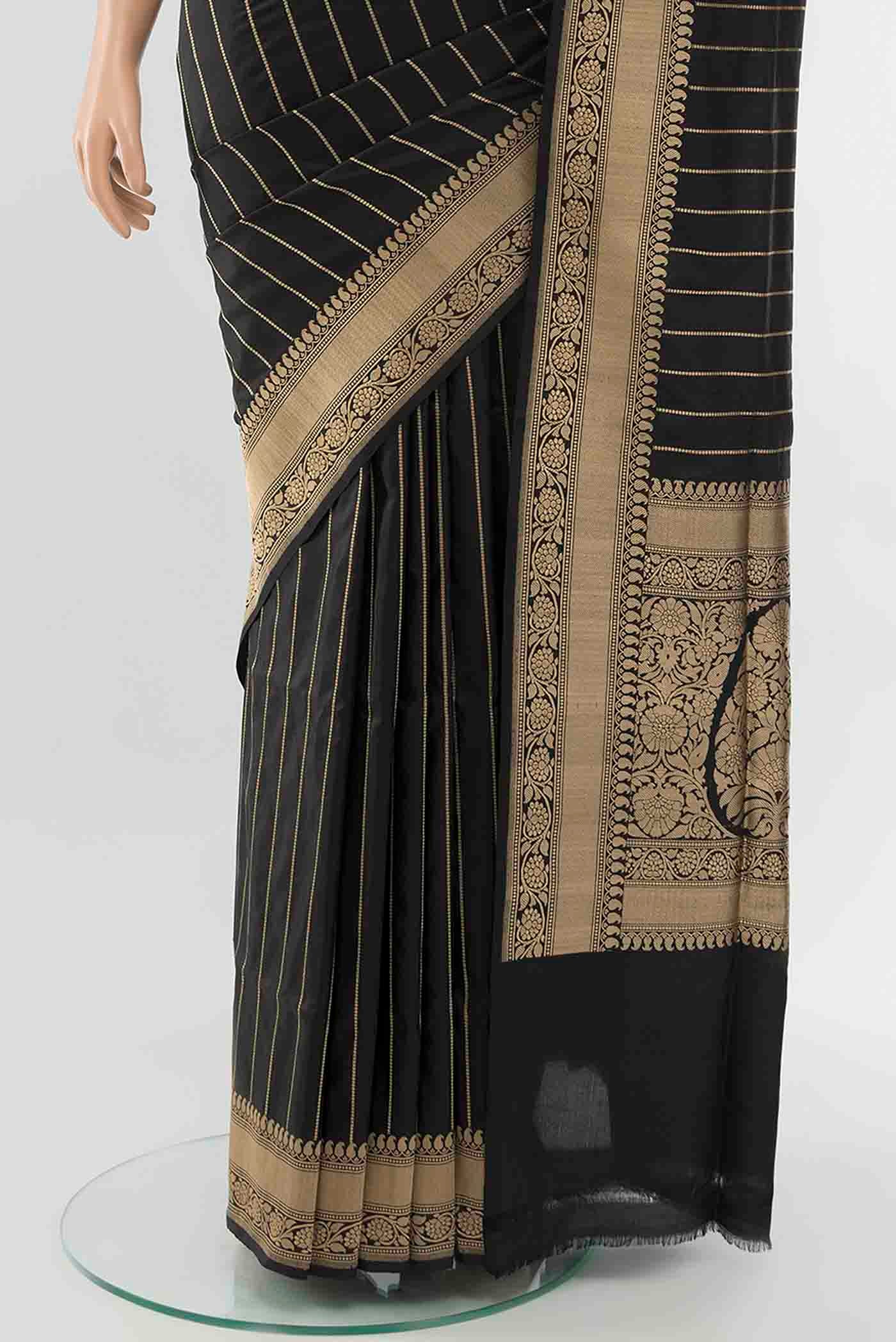 Black Banarasi Silk Saree - Image 3
