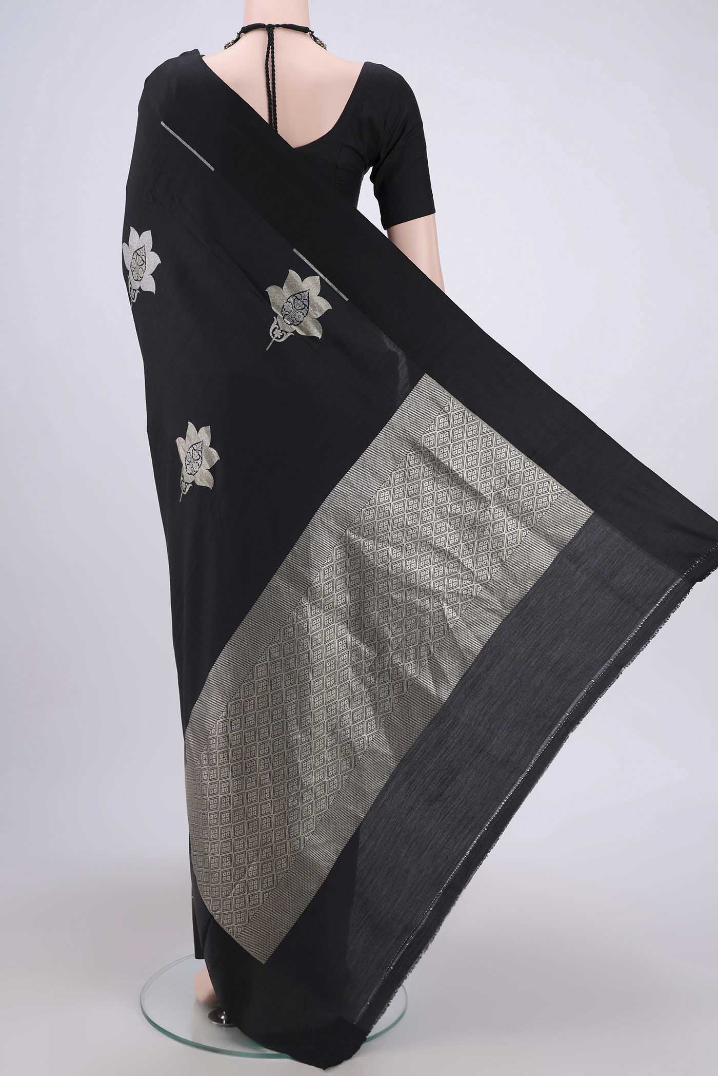Black Banarasi Silk Saree - Image 3