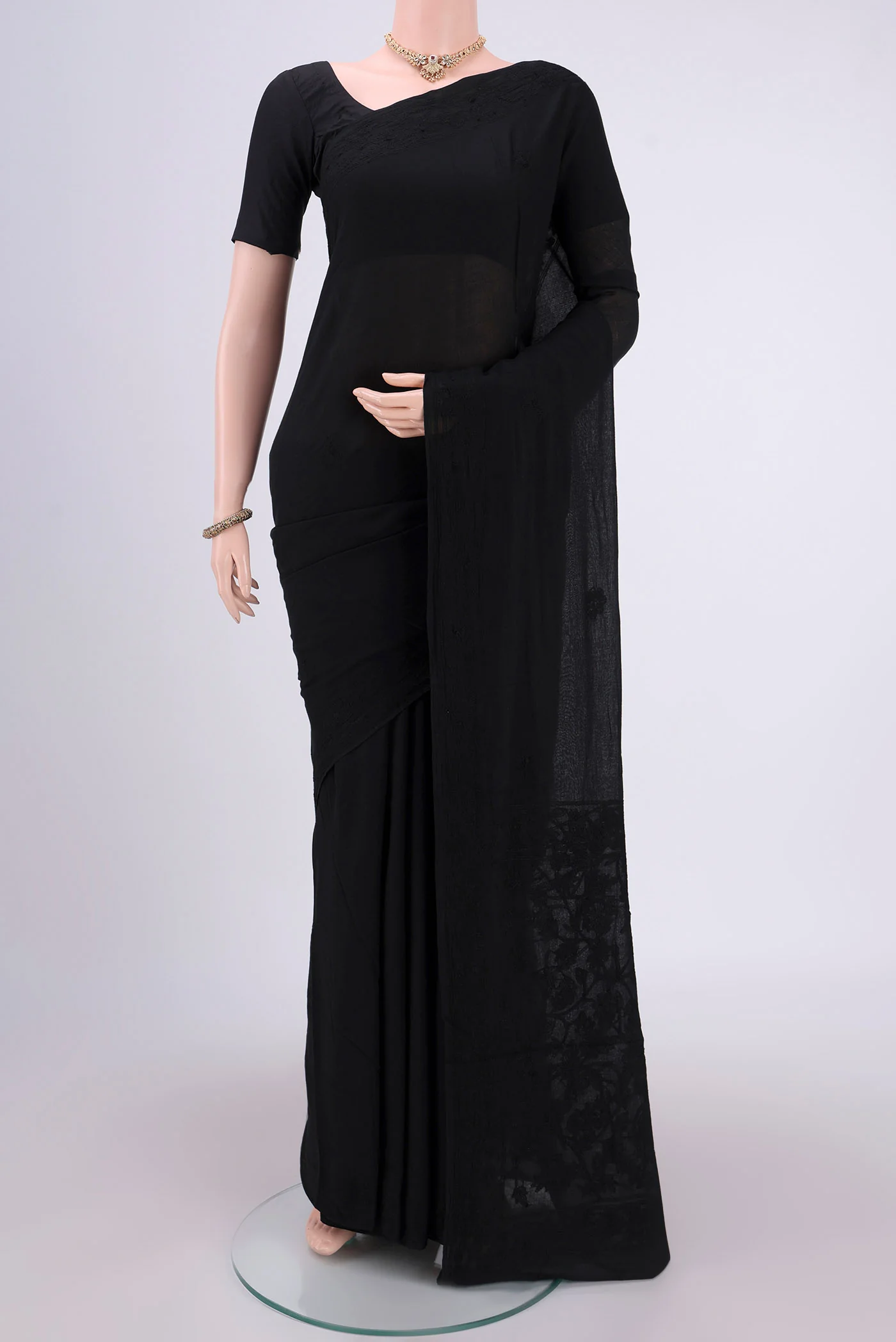 Black Bengal Cotton - Kantha Saree