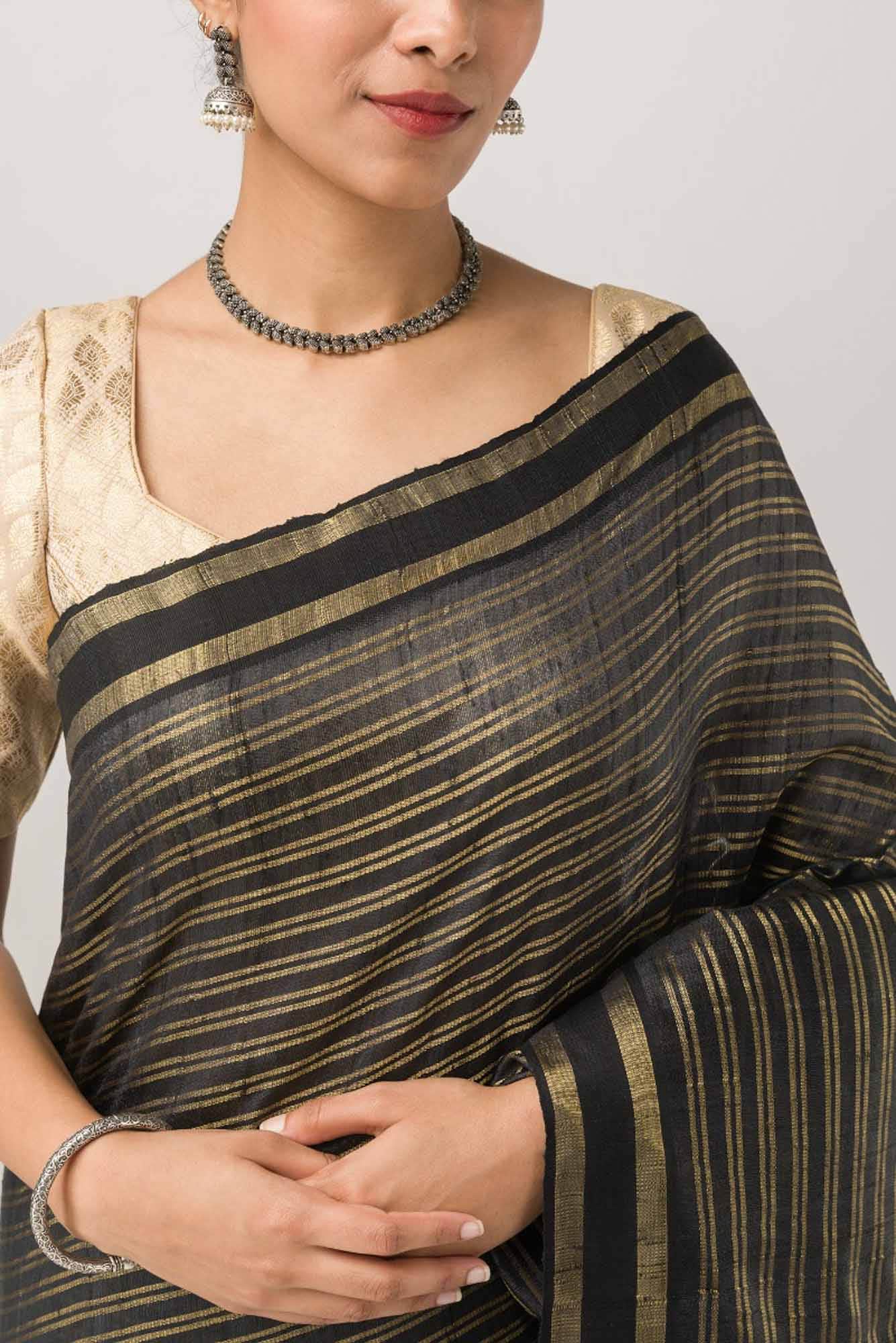 Akira-Black Bhagalpuri Tussar Silk Saree - Image 3