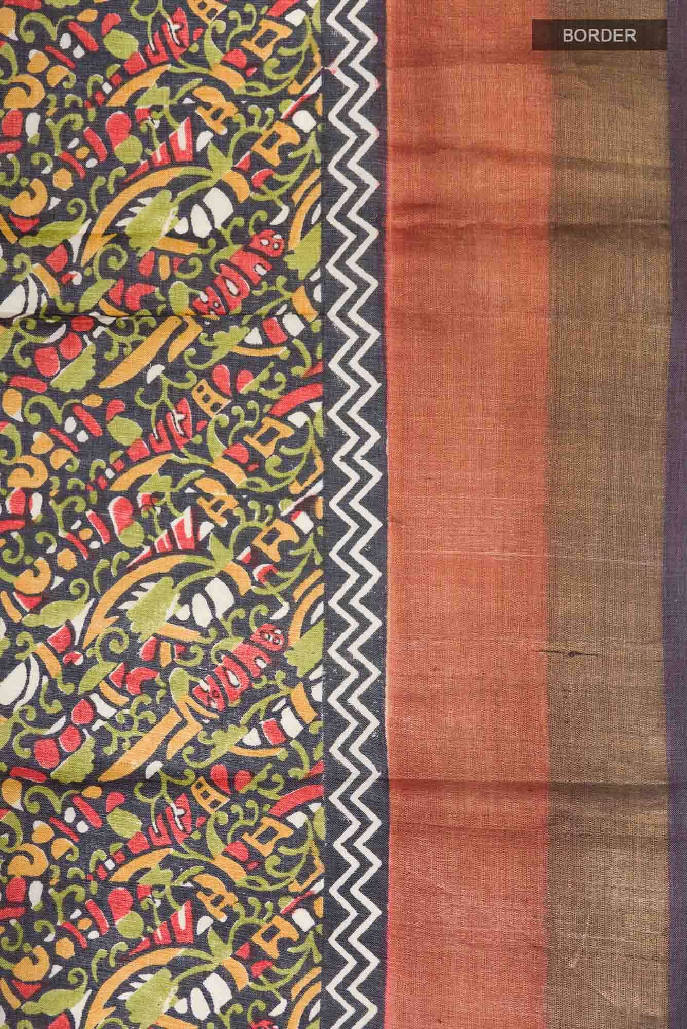 Black Bhagalpuri Tussar Silk Saree - Image 4