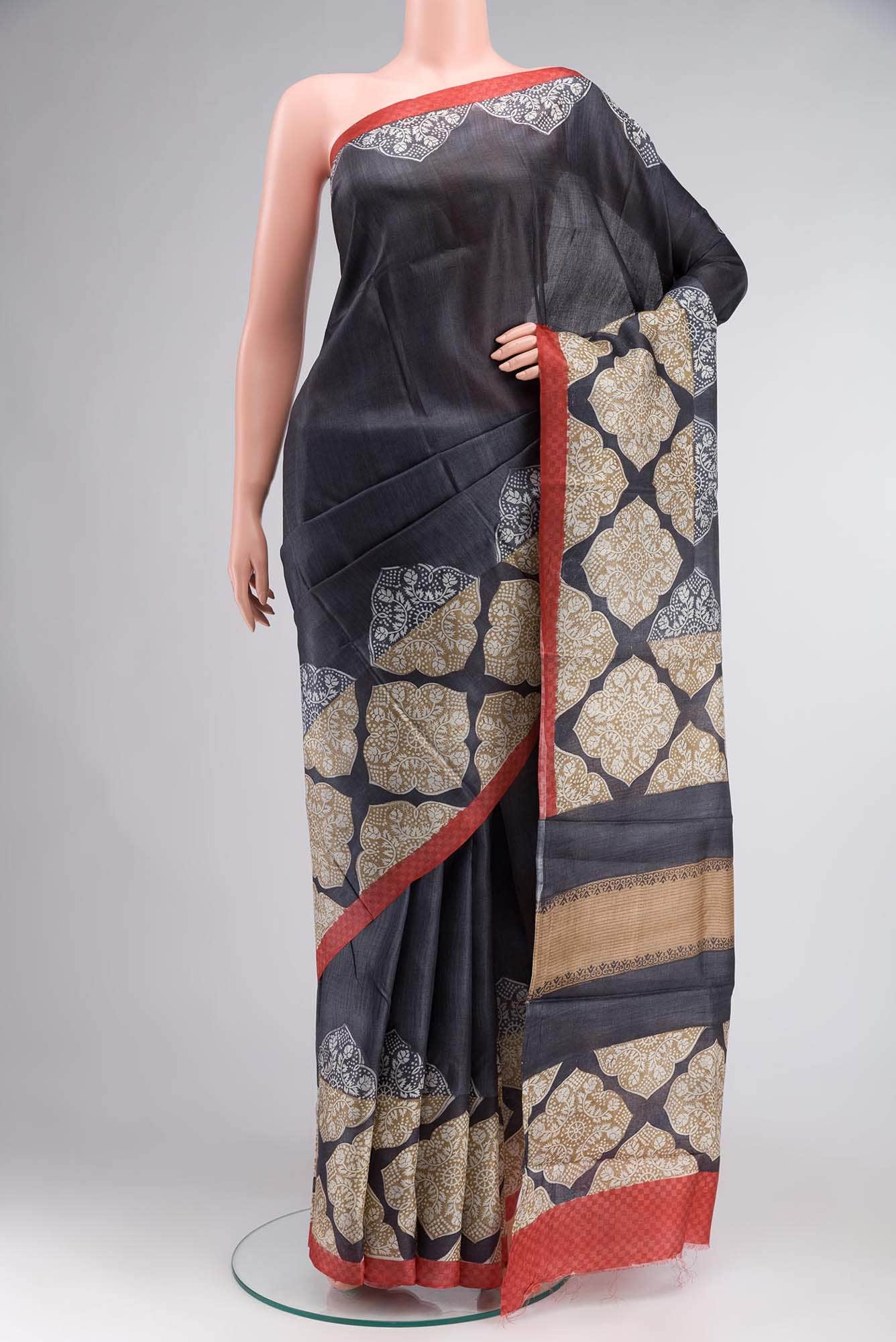 Black Bhagalpuri Tussar Silk Saree - Image 2