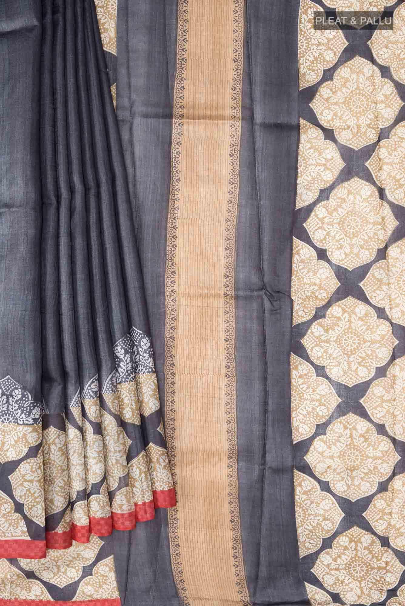 Black Bhagalpuri Tussar Silk Saree - Image 3
