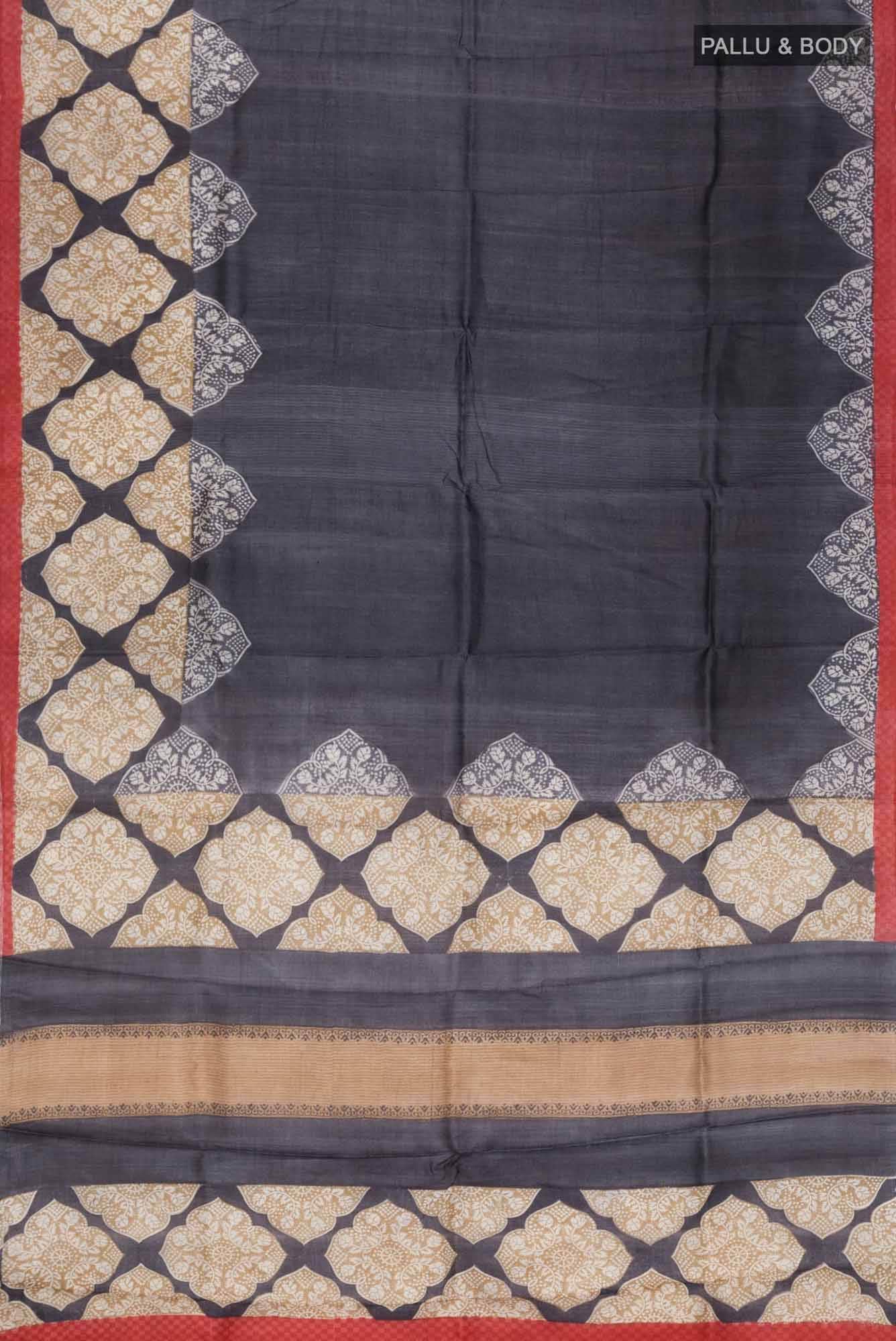 Black Bhagalpuri Tussar Silk Saree - Image 8
