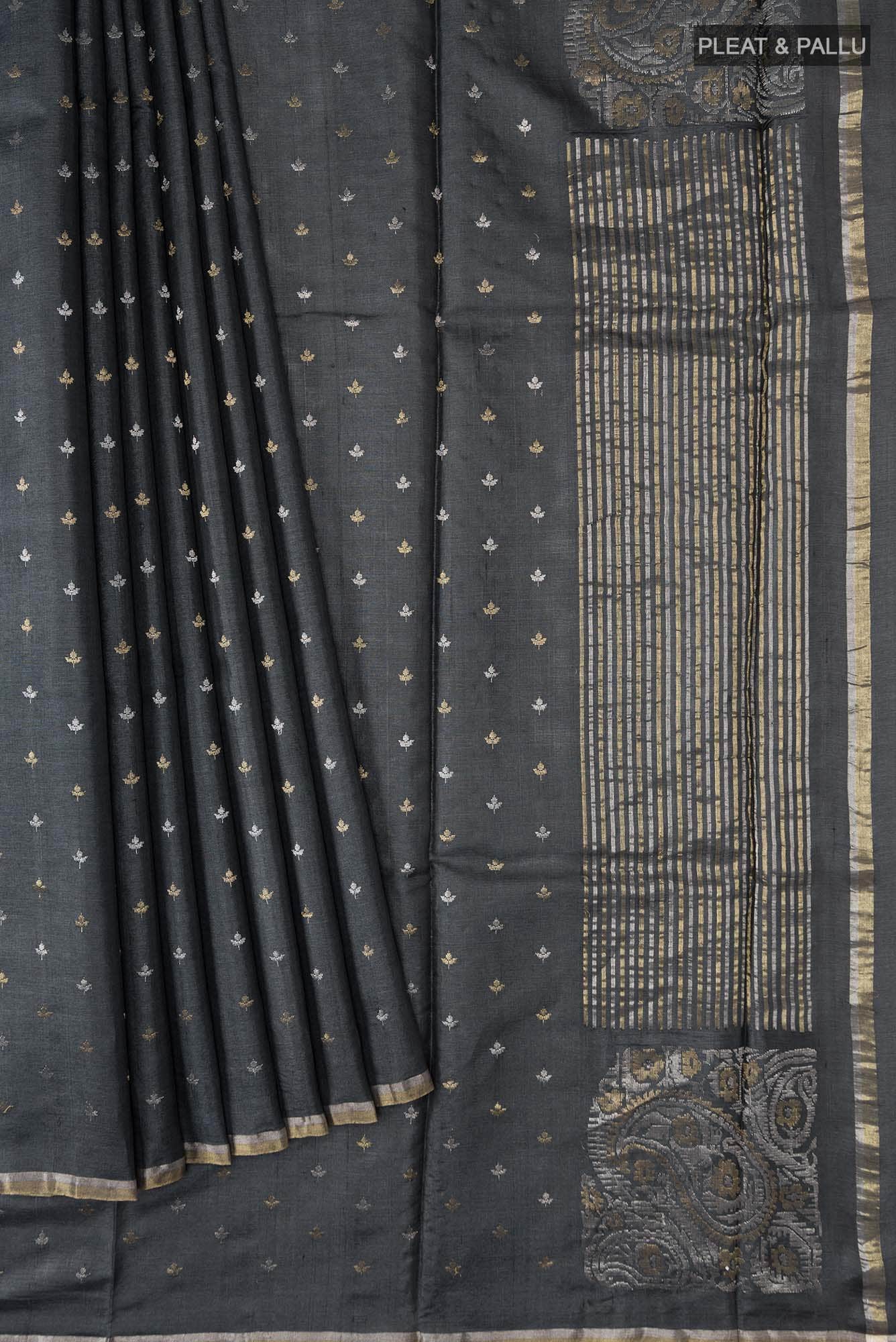 Black Bhagalpuri Tussar Silk Saree - Image 2