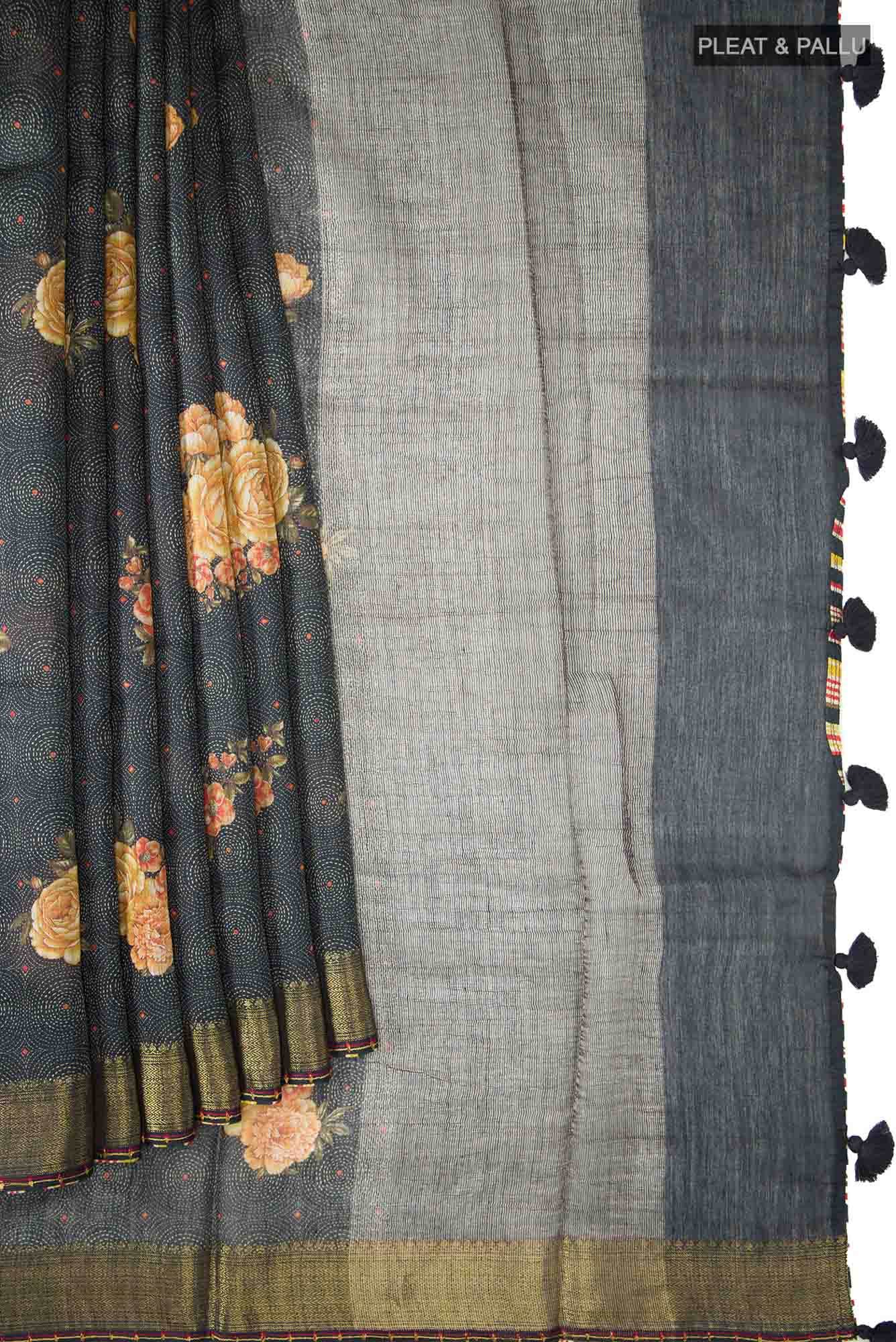 Black Bhagalpuri Tussar Silk Saree - Image 3