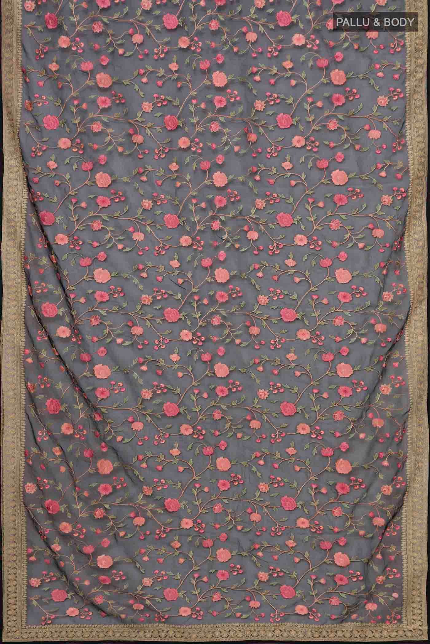 Black Blended Organza Silk Saree - Image 3