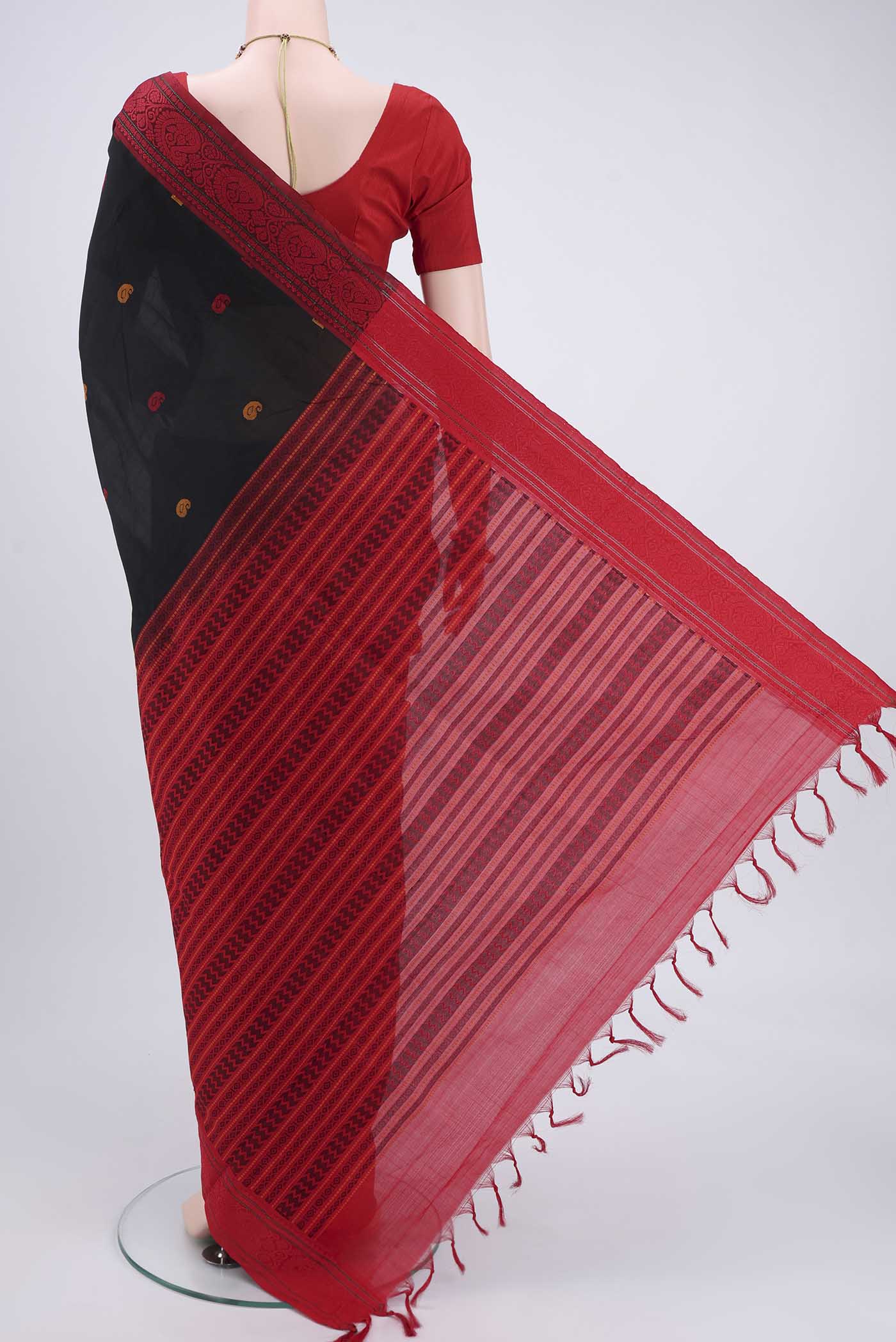 Black Blended Poly Cotton Saree - Image 3