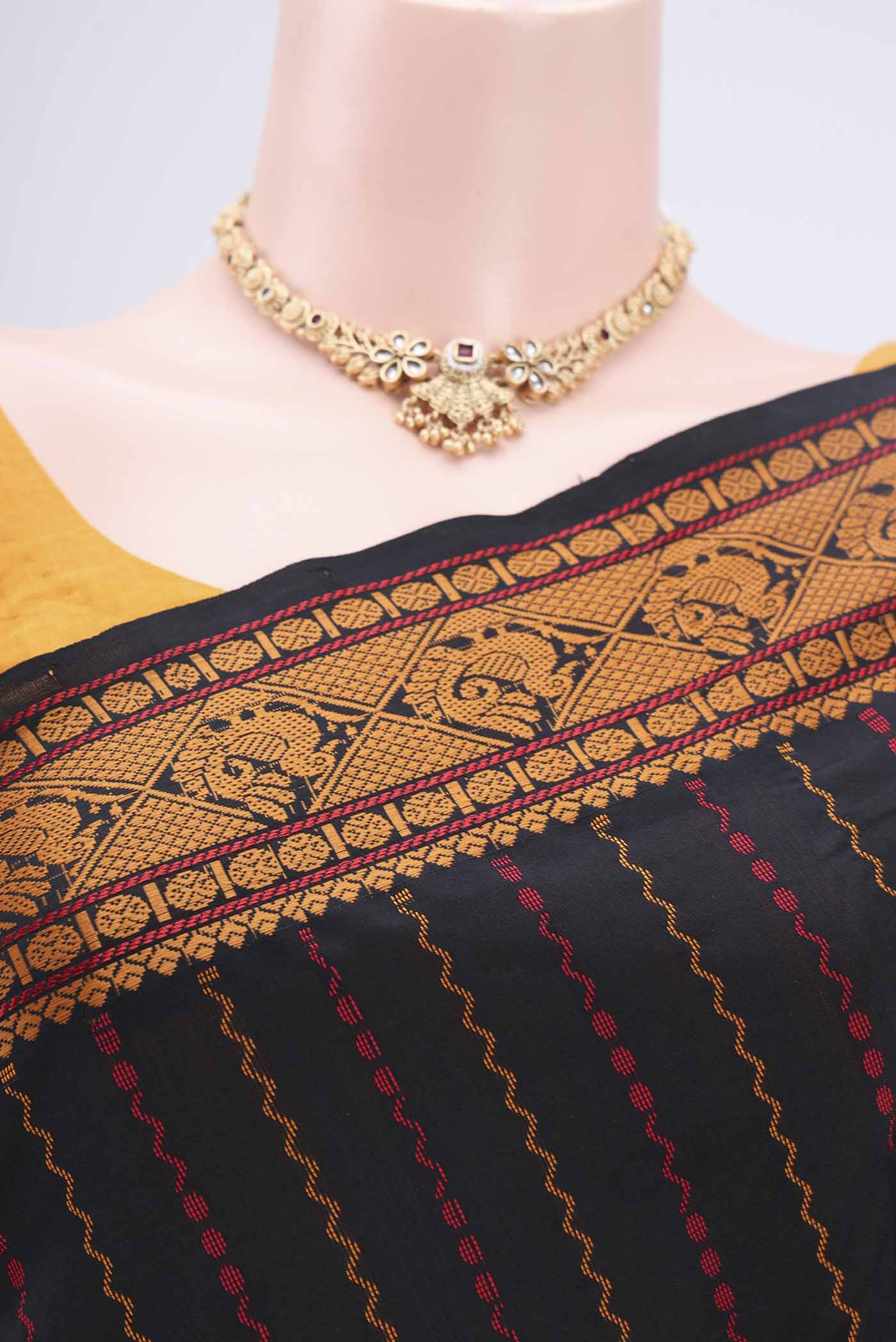 Black Blended Poly Cotton Saree - Image 2