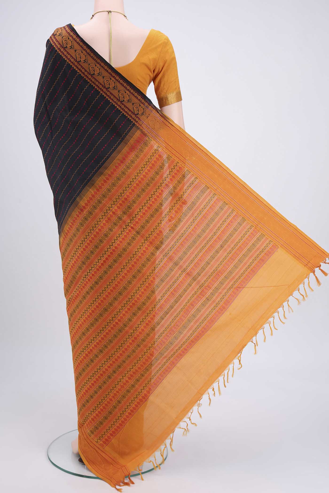 Black Blended Poly Cotton Saree - Image 3