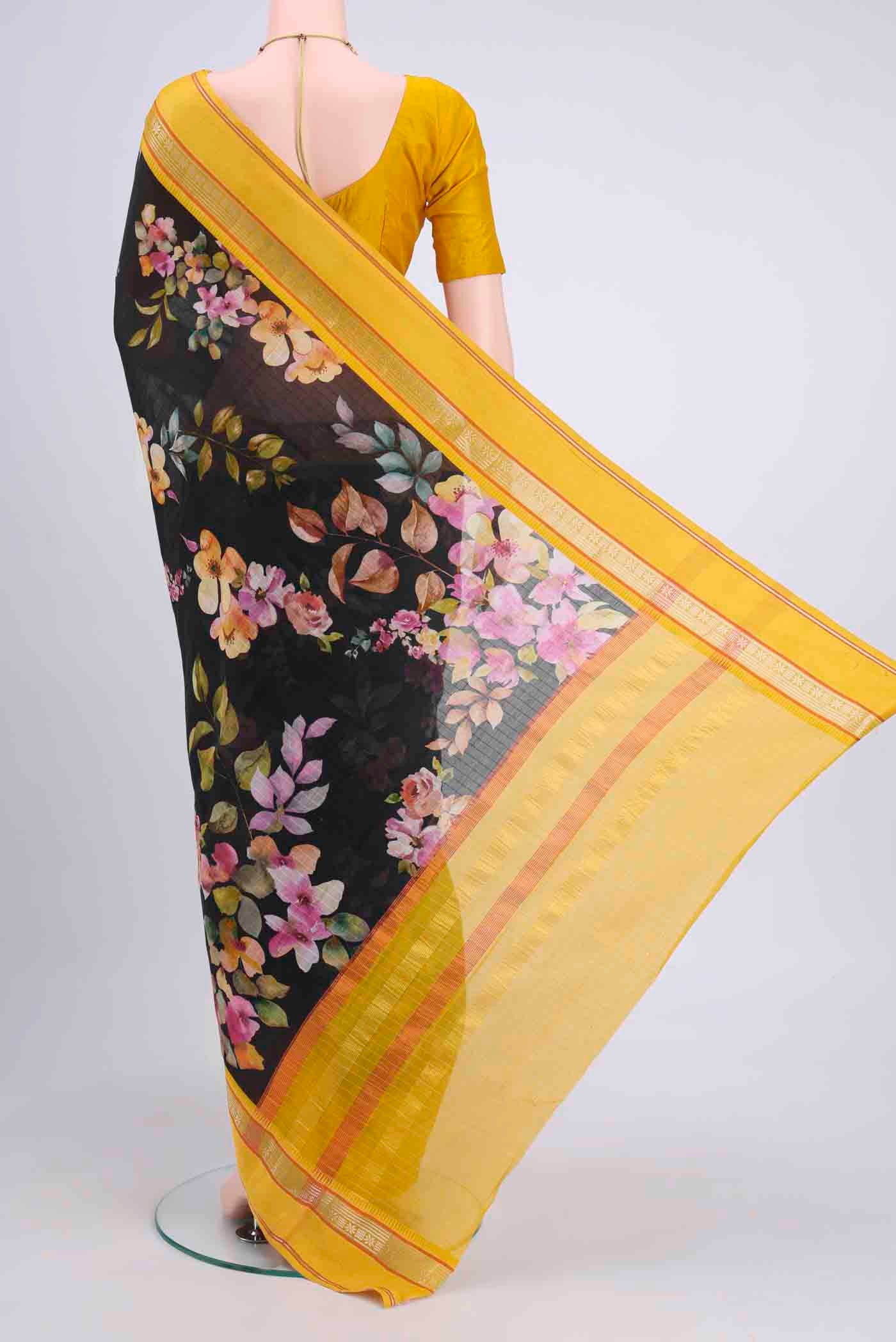 Black Chanderi Silk Cotton Saree - Image 3
