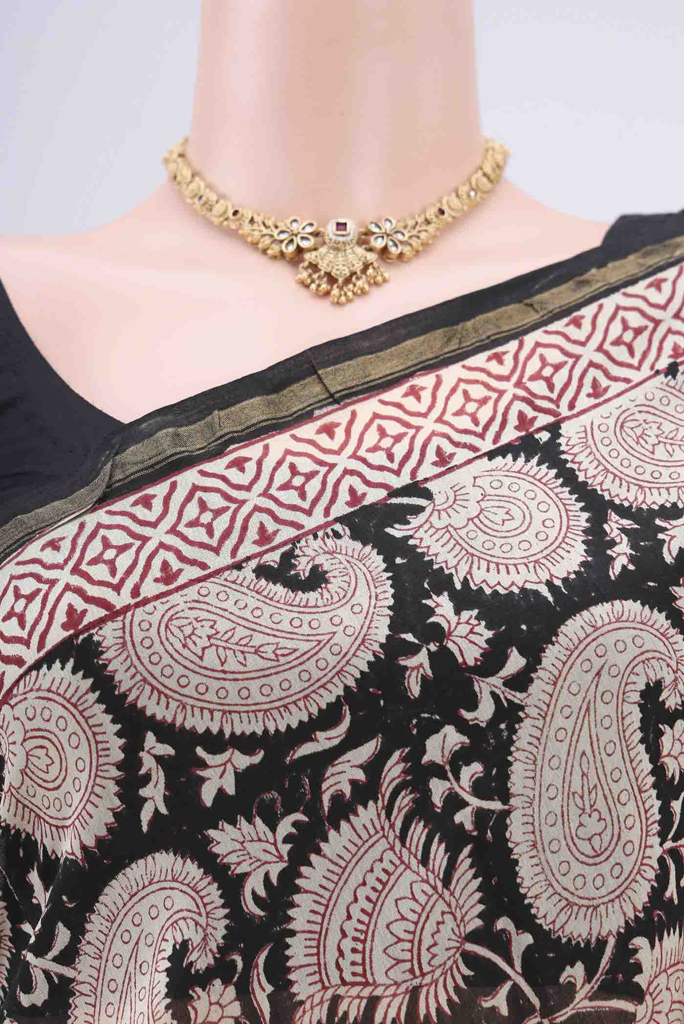 Black Chanderi Silk Cotton Saree - Image 2