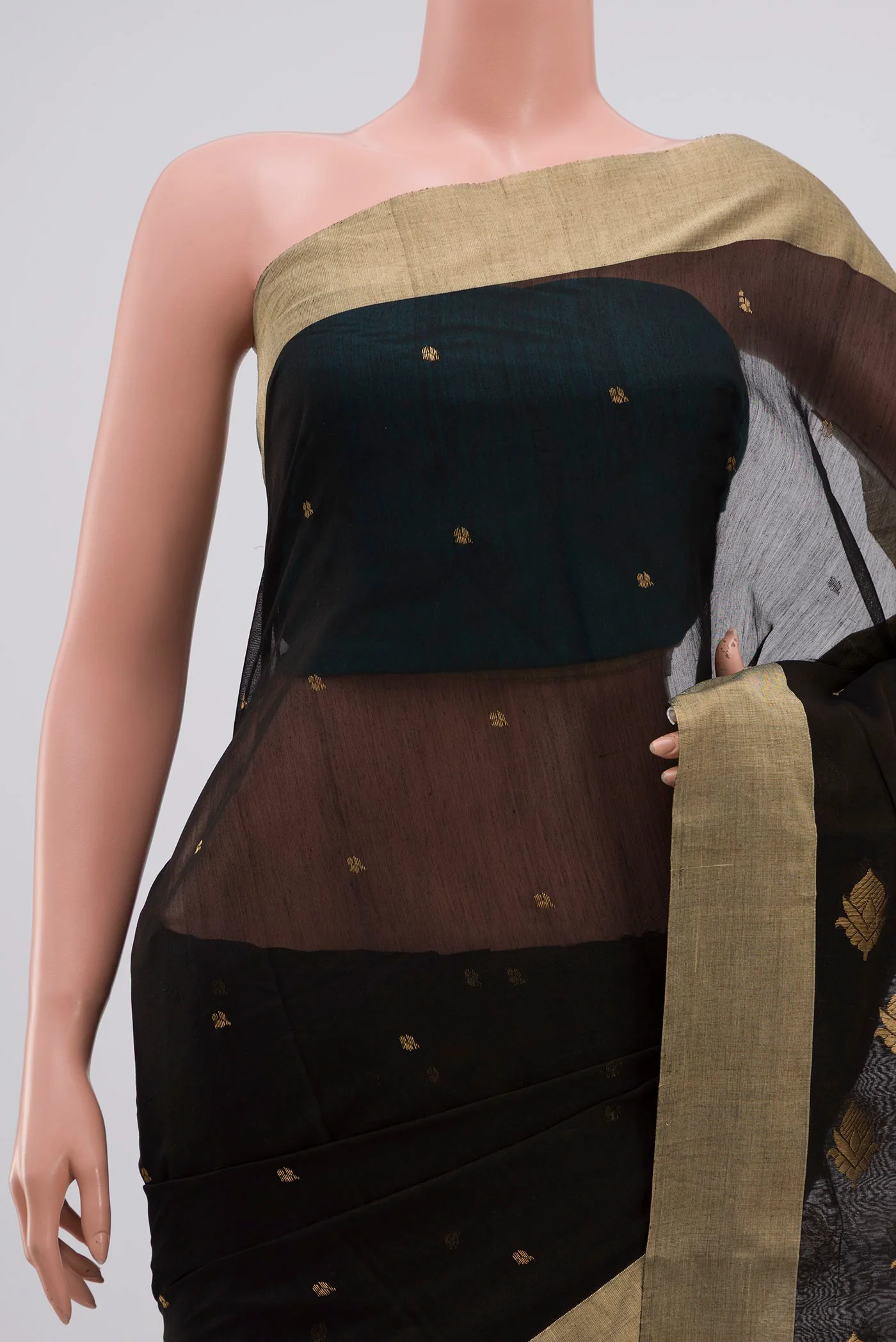Black Chanderi Silk Cotton Saree - Image 2