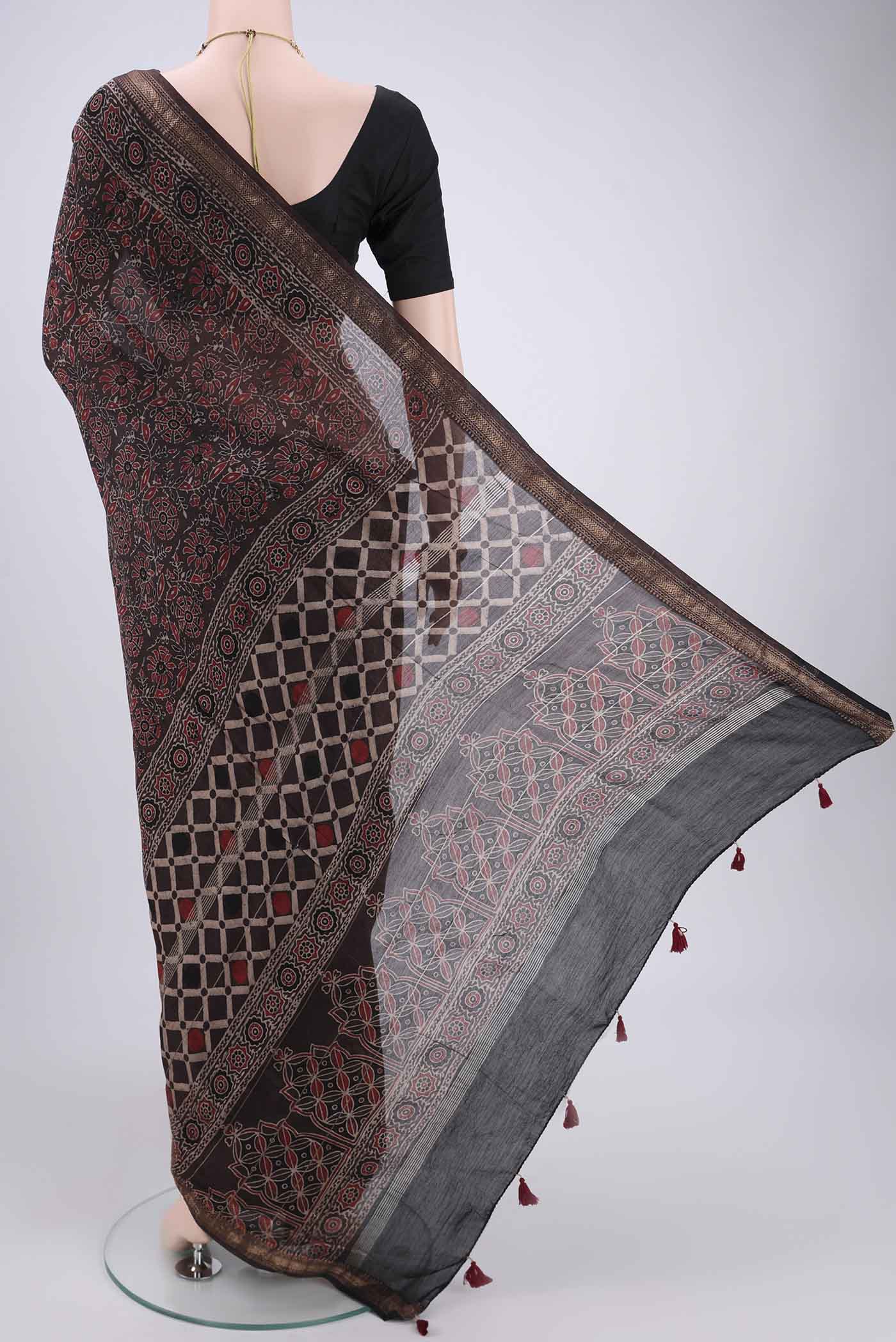 Coffee Brown Chanderi Silk Cotton Saree - Image 3