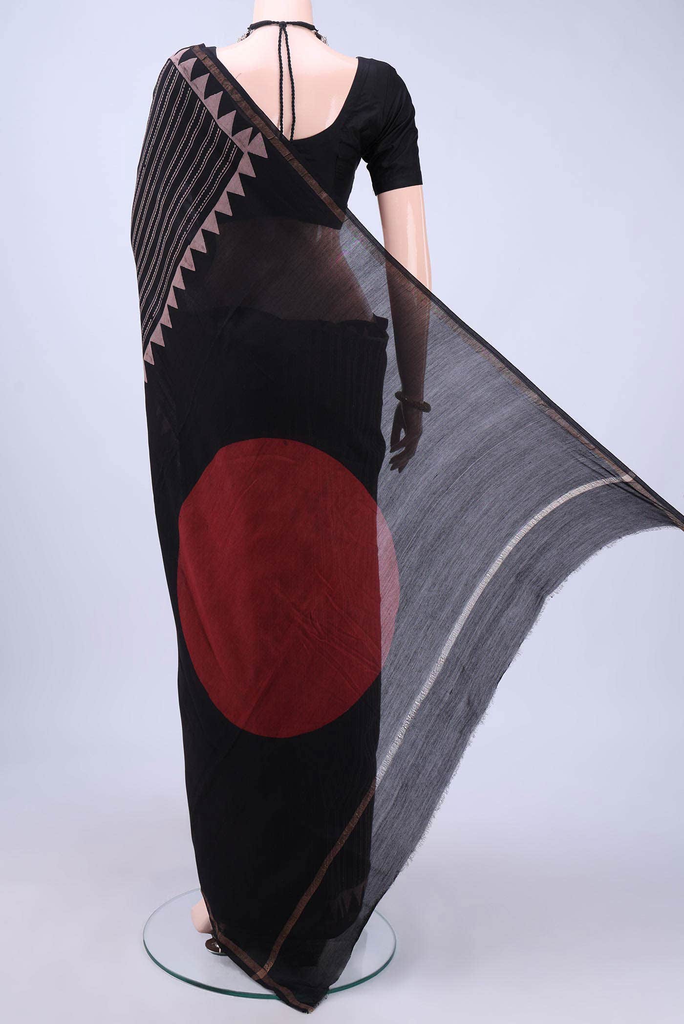Black Chanderi Silk Cotton Saree - Image 2