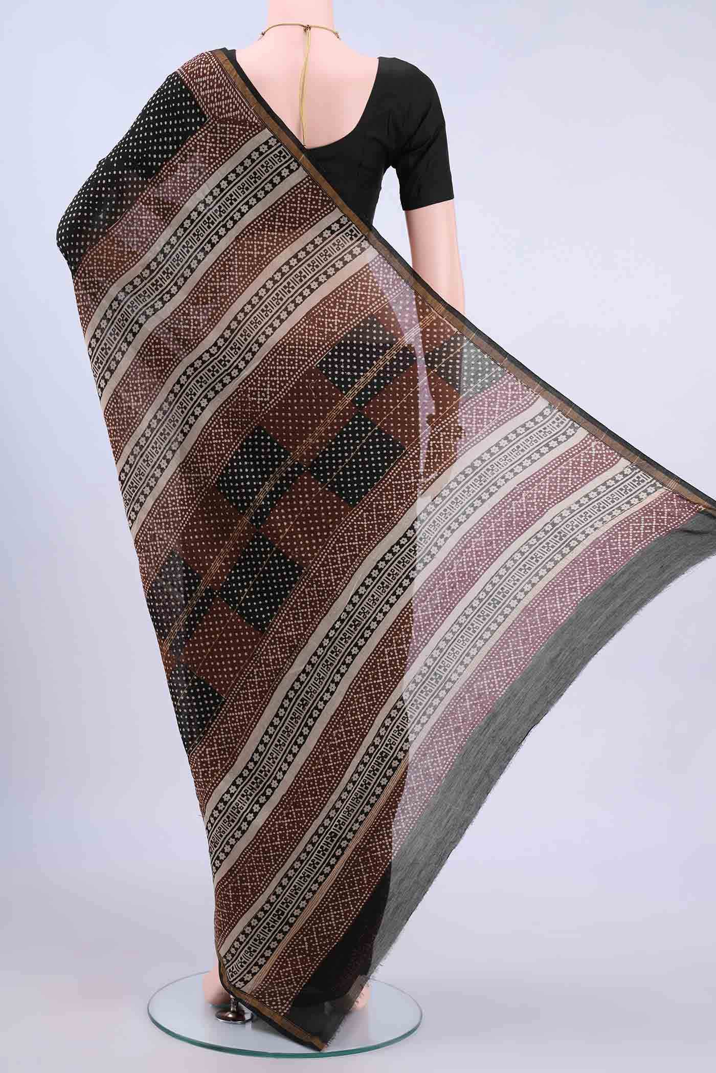 Black Chanderi Silk Cotton Saree - Image 2