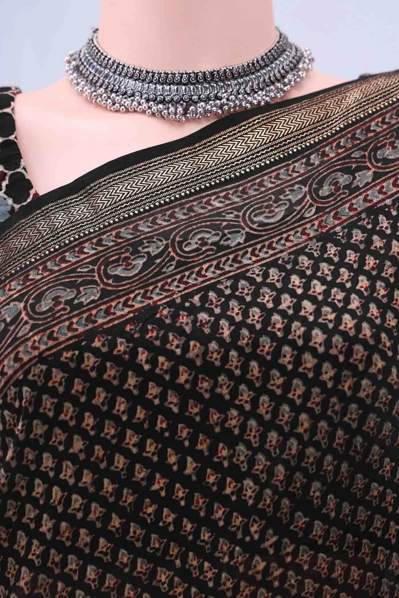 Black Chanderi Silk Cotton Saree - Image 3