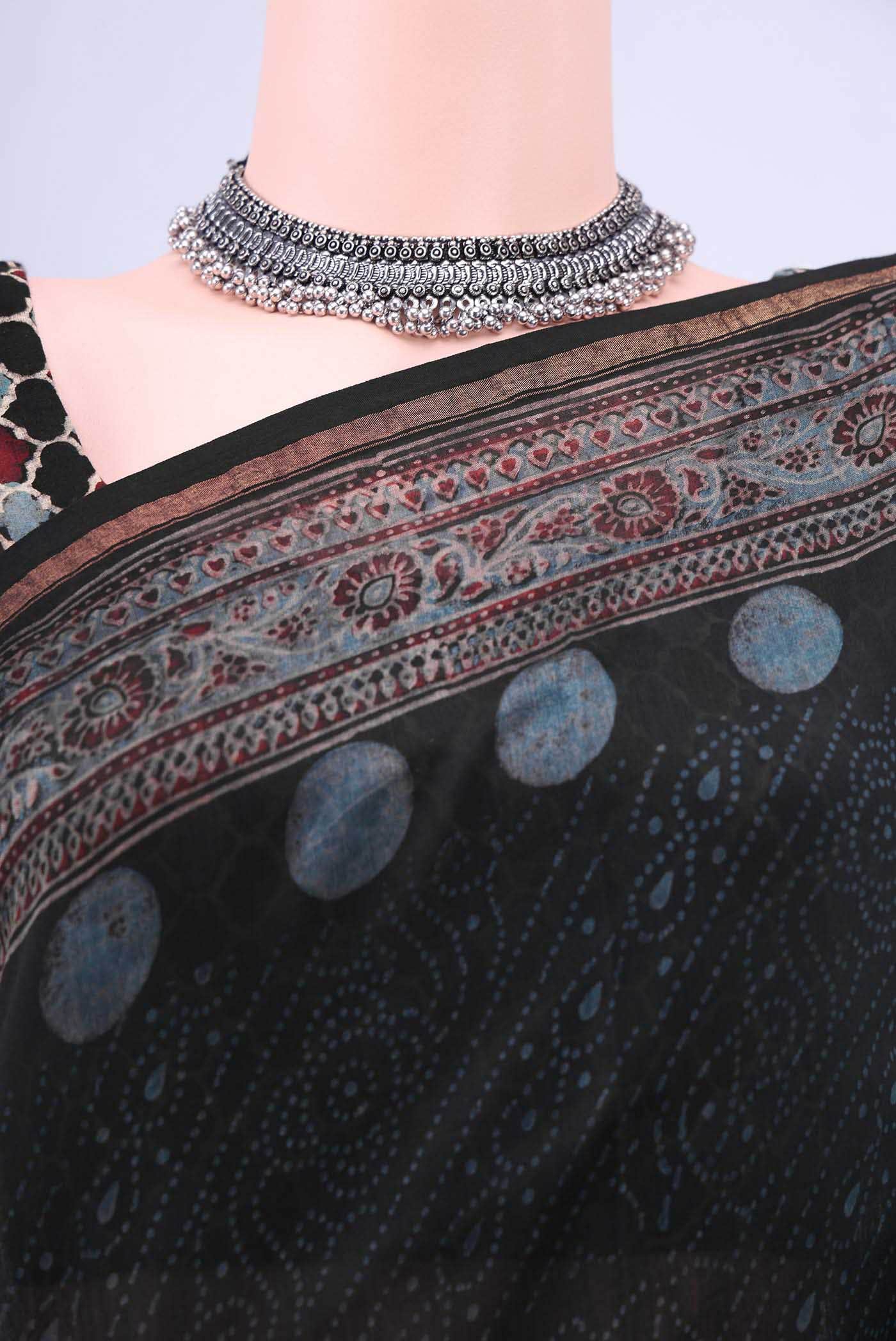 Black Chanderi Silk Cotton Saree - Image 3