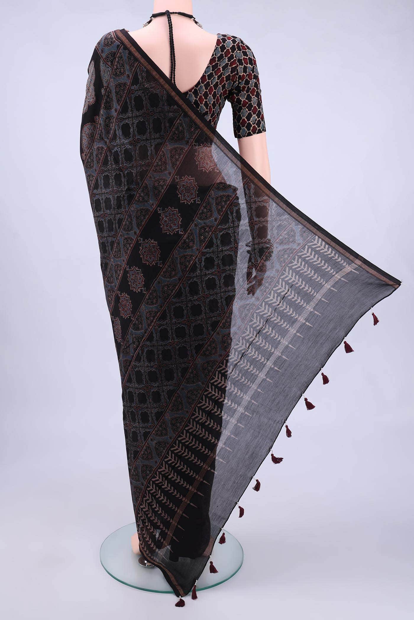 Black Chanderi Silk Cotton Saree - Image 2