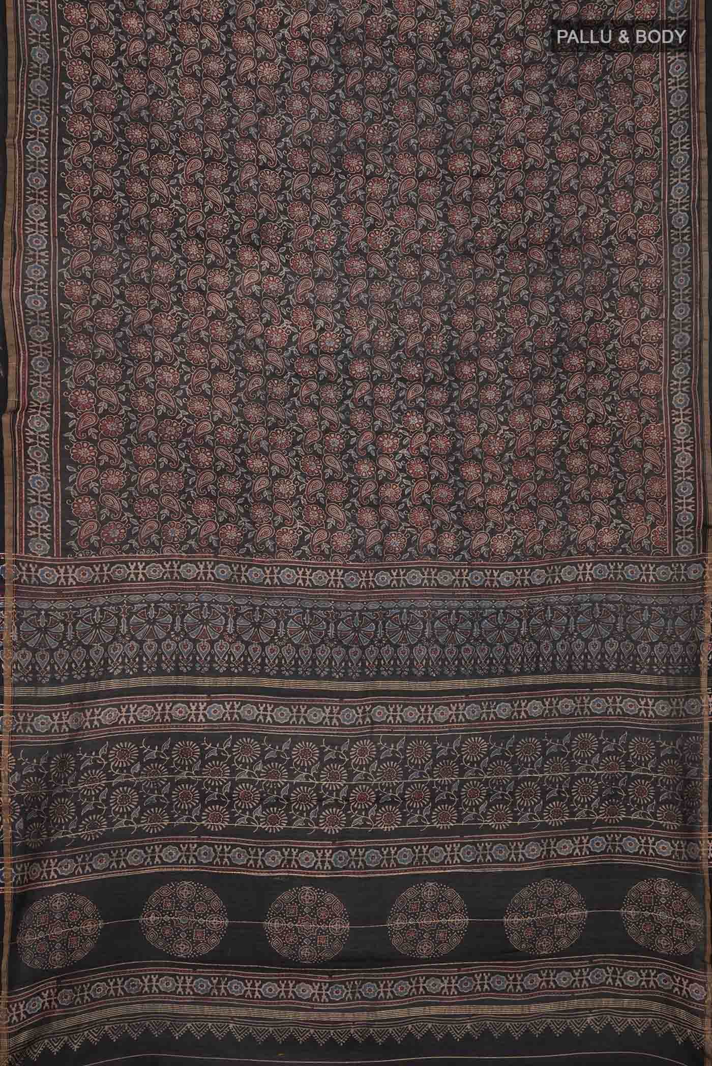 Black Chanderi Silk Cotton Saree - Image 2