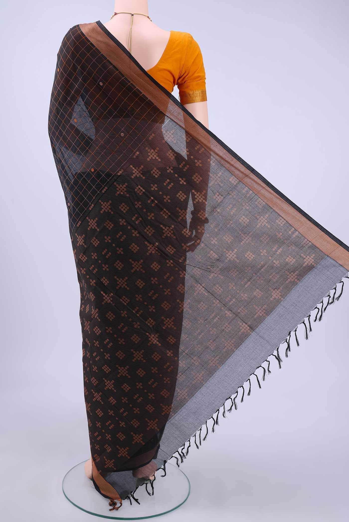 Black Coimbatore Cotton Saree - Image 2