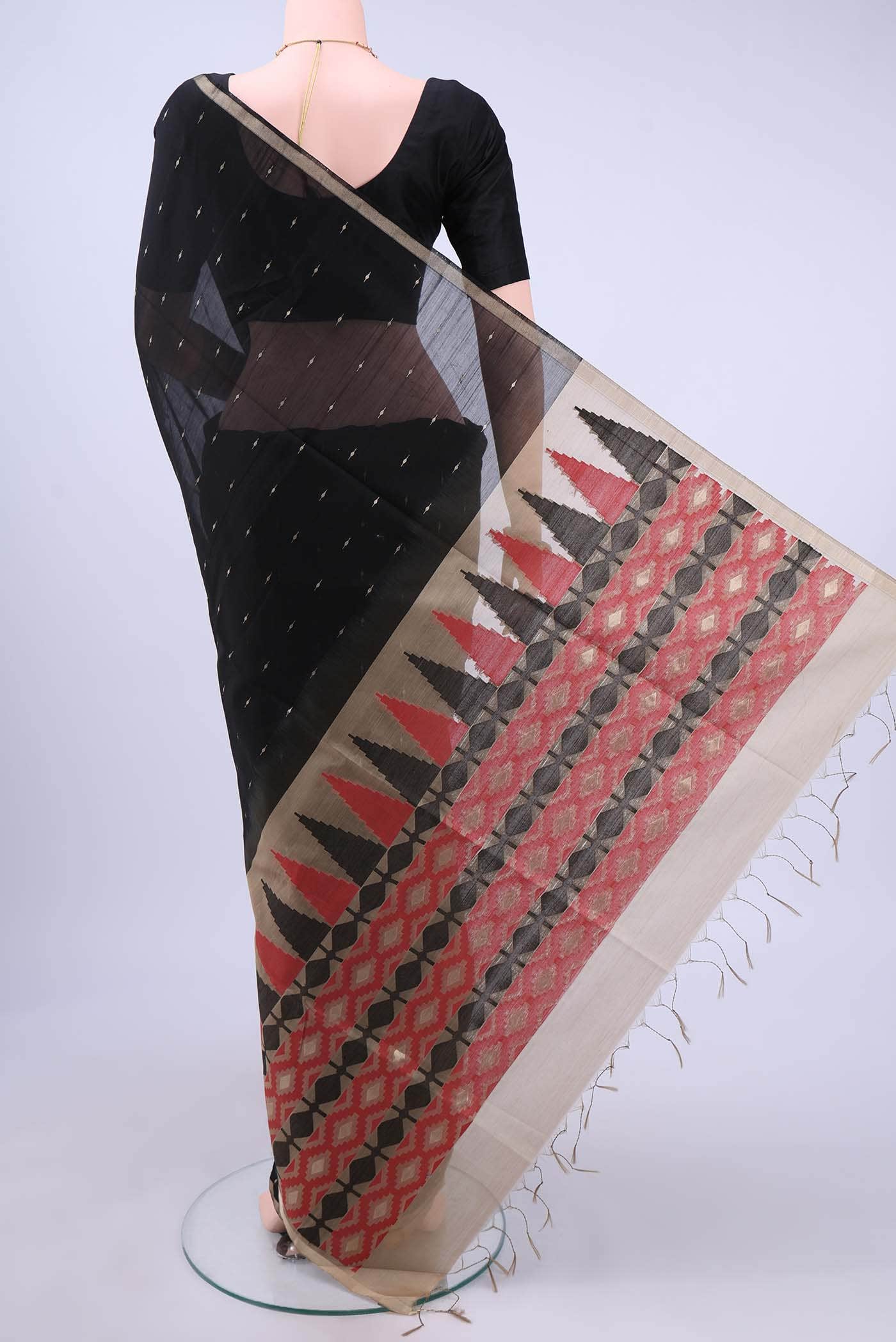 Black Coimbatore Silk Cotton Saree - Image 2