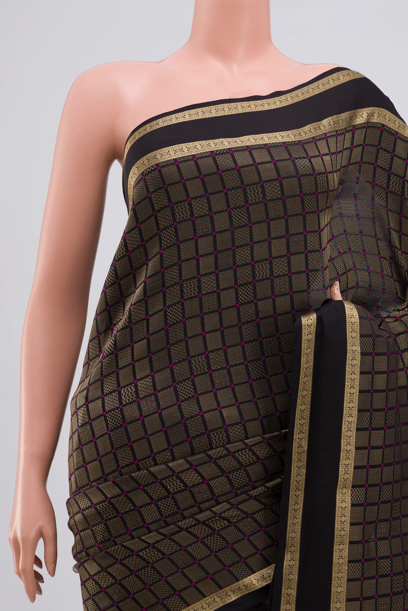Black Mysore Crepe Saree - Image 2