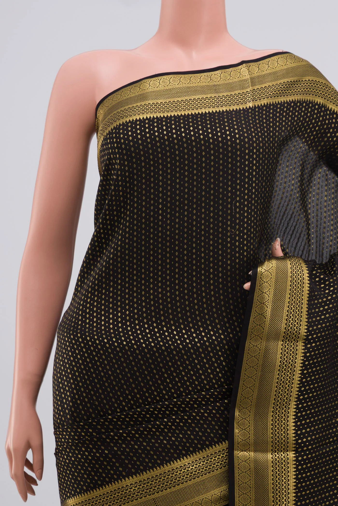Black Mysore Crepe Saree - Image 2