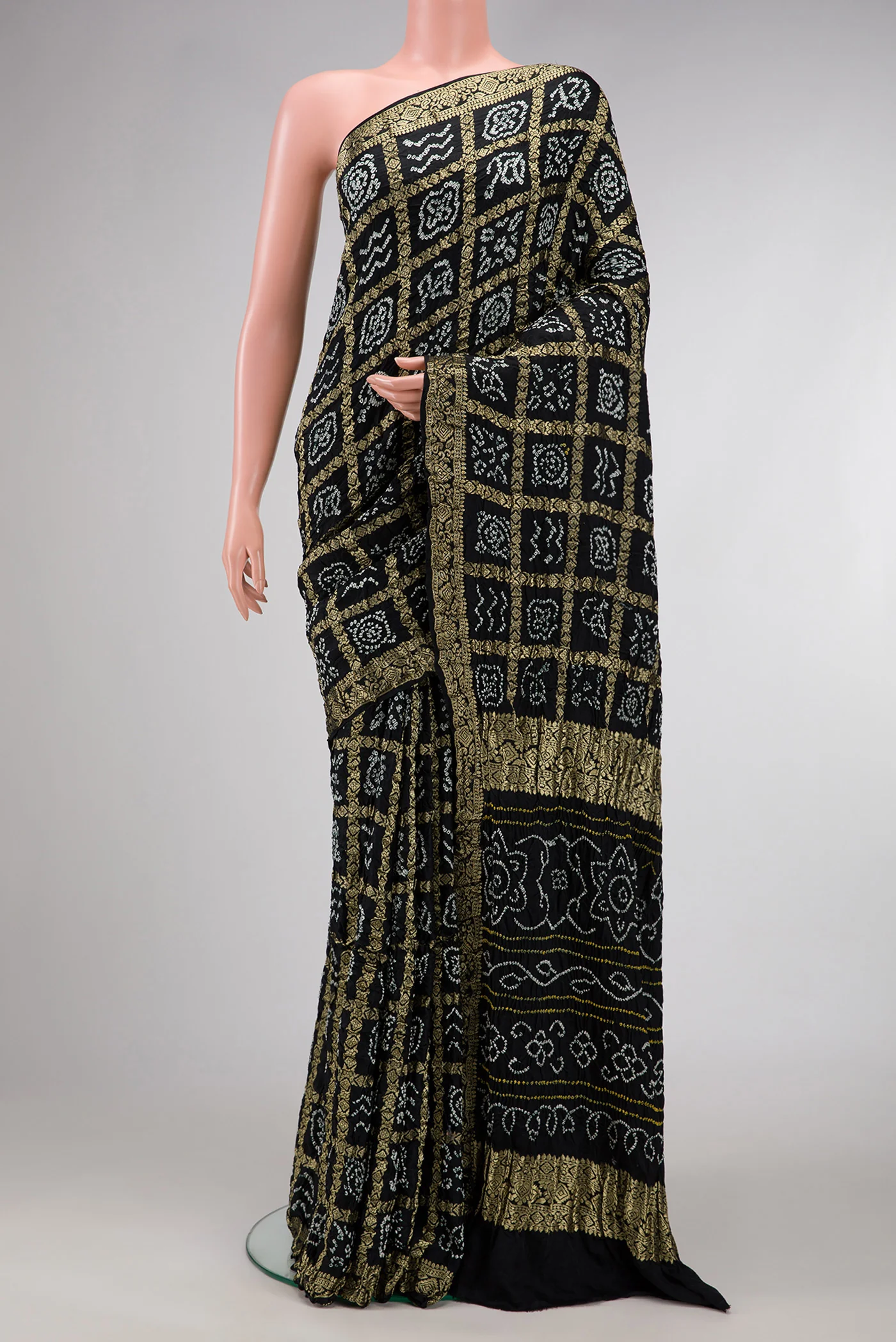 Black Bandhani Silk Saree