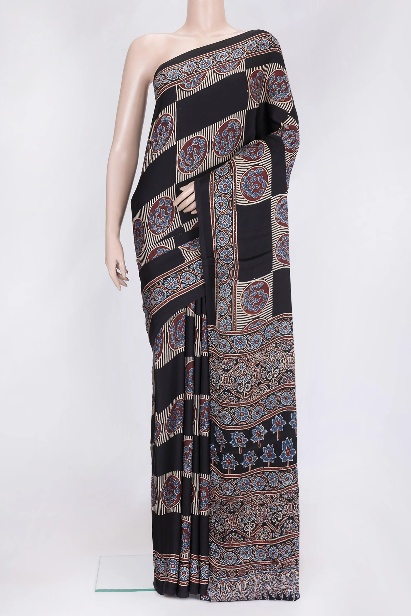 Black Blended Satin Silk Saree