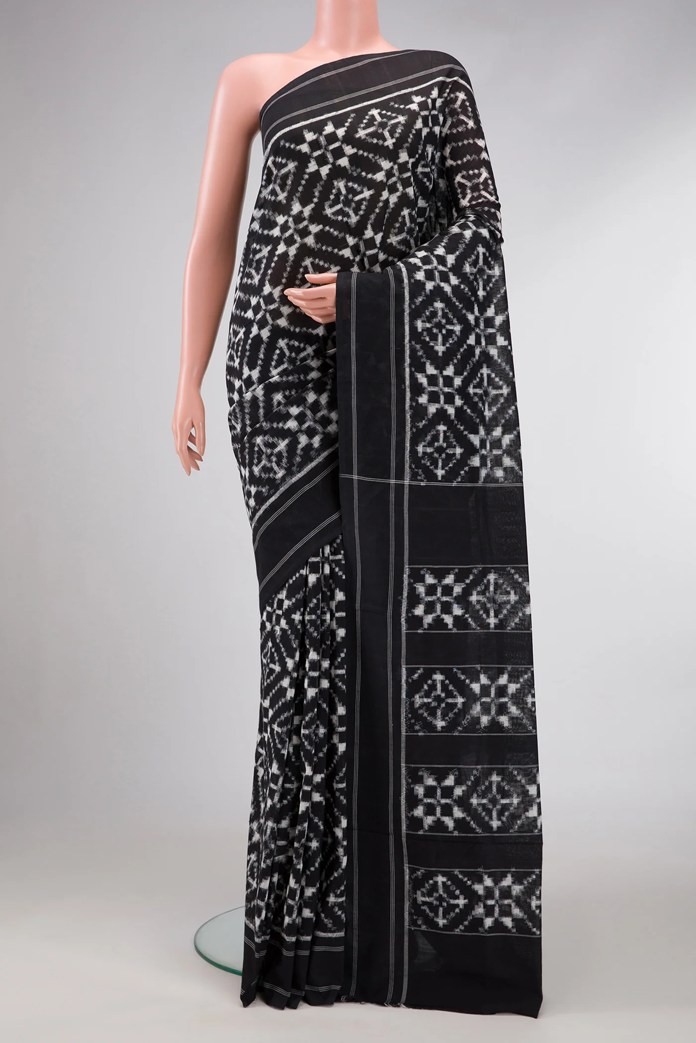 Black Pochampally Cotton Saree