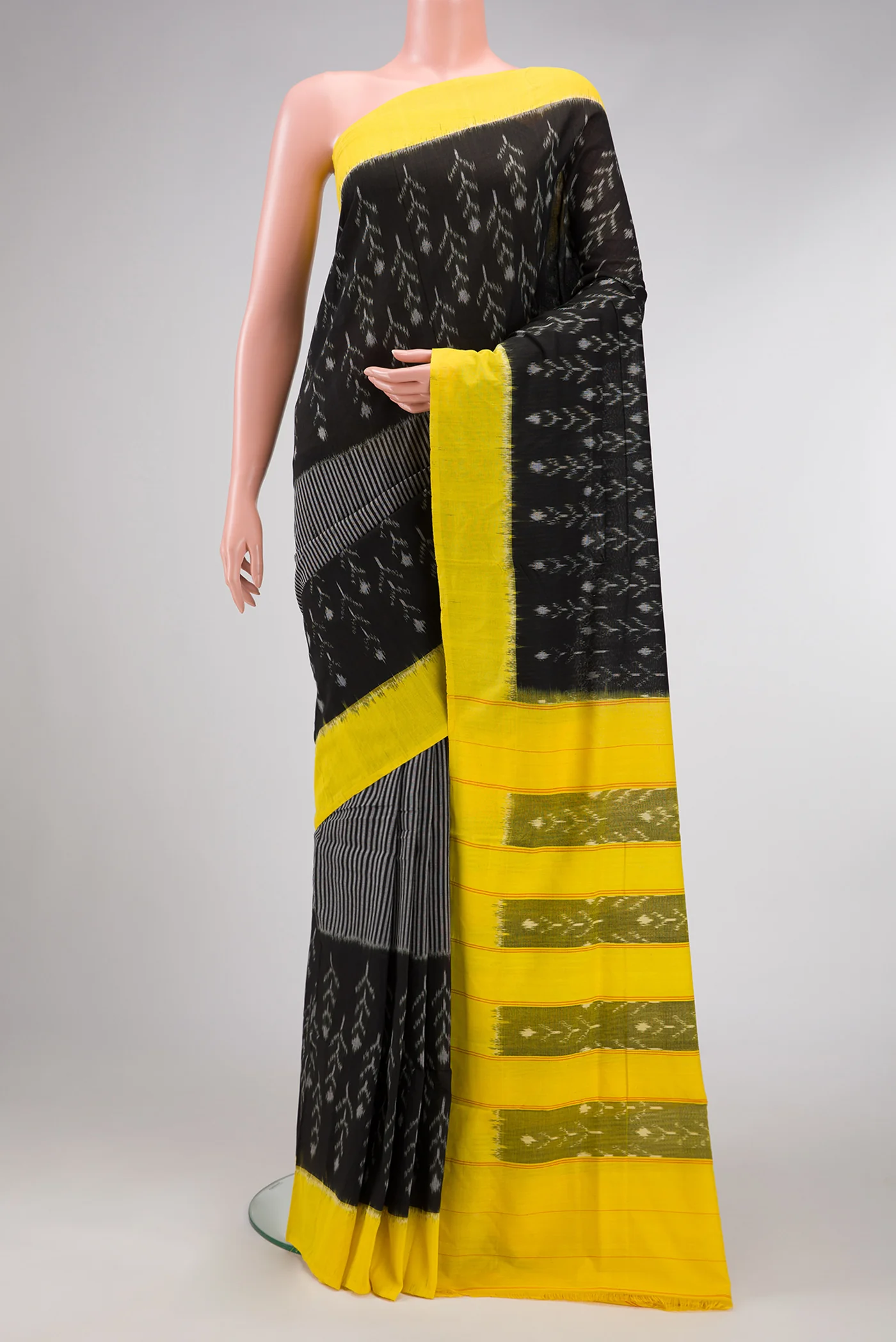 Black Pochampally Cotton Saree