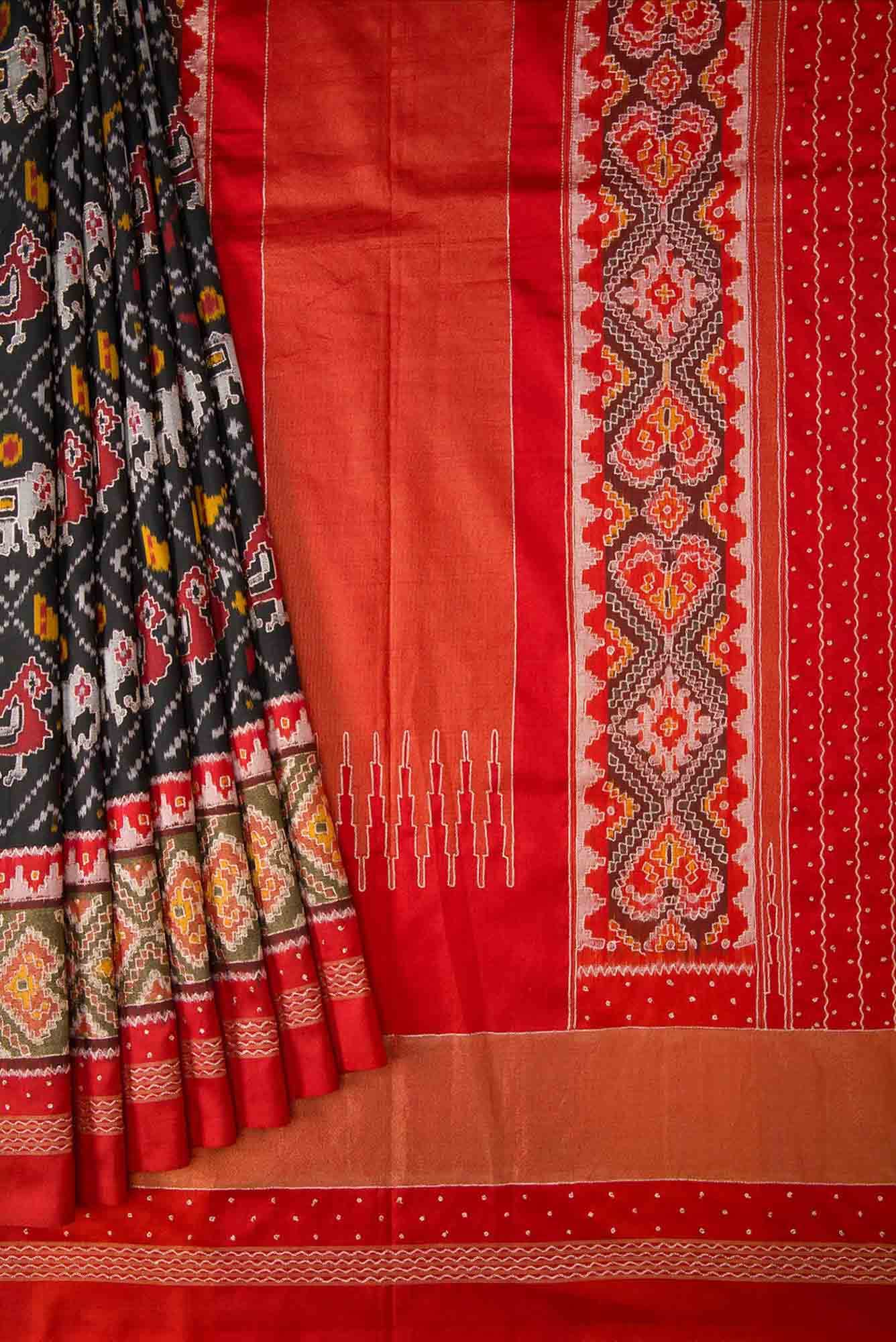 Pure Silk Pure Zari Black Dual Tone Double Ikat Saree - Image 2