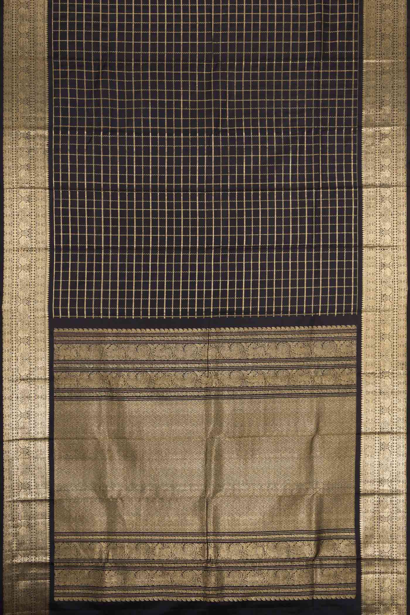 Black Dual Tone Kanchipuram Silk Saree - Image 6