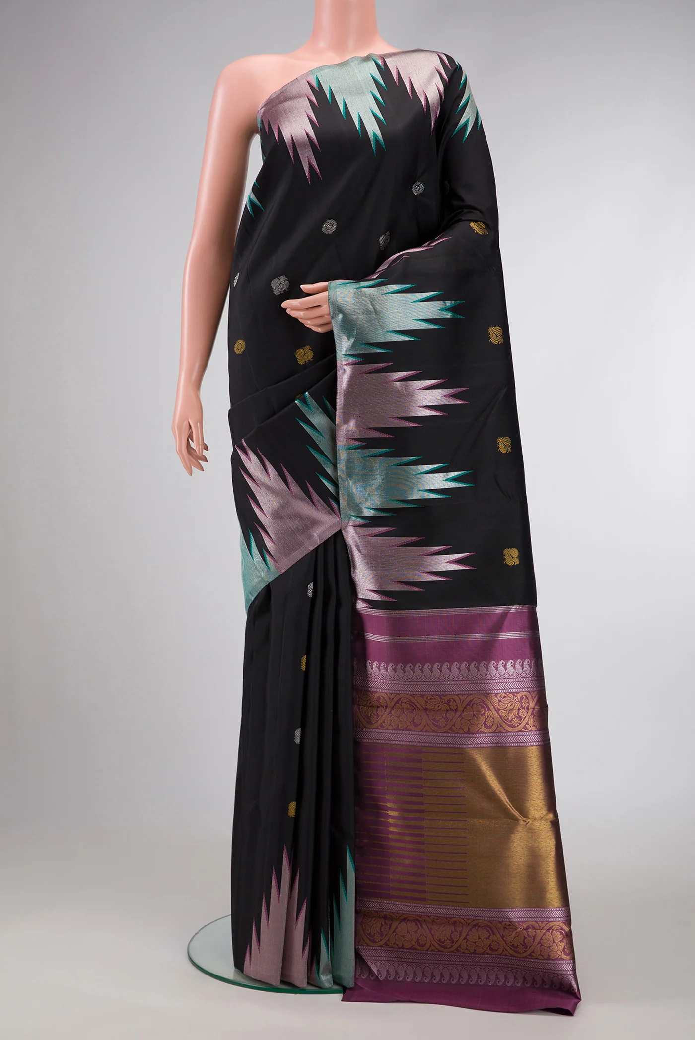 Pure Silk Pure Zari Black Kanchipuram Saree
