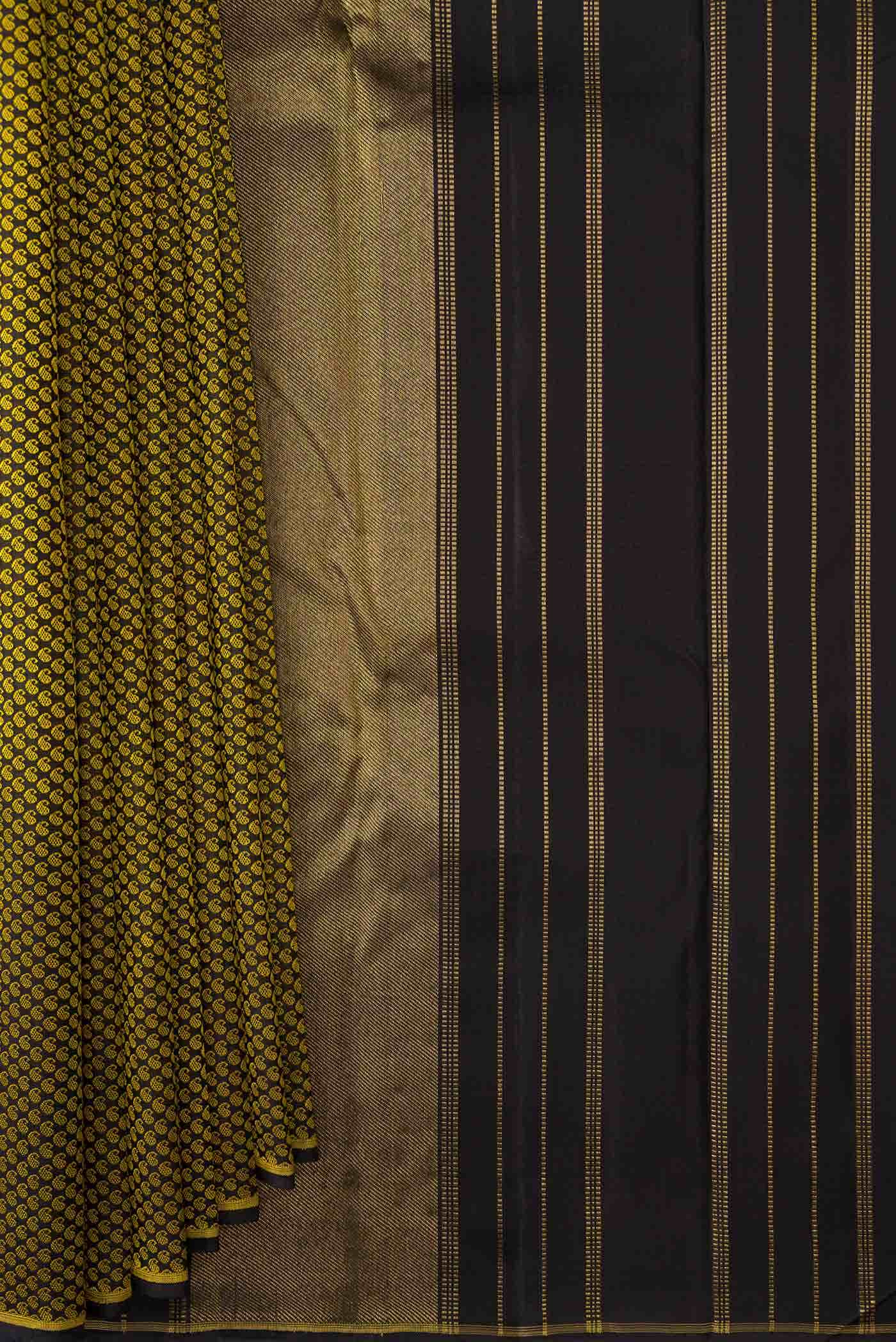 Pure Silk Pure Zari Black Dual Tone Kanjivaram Saree - Image 2