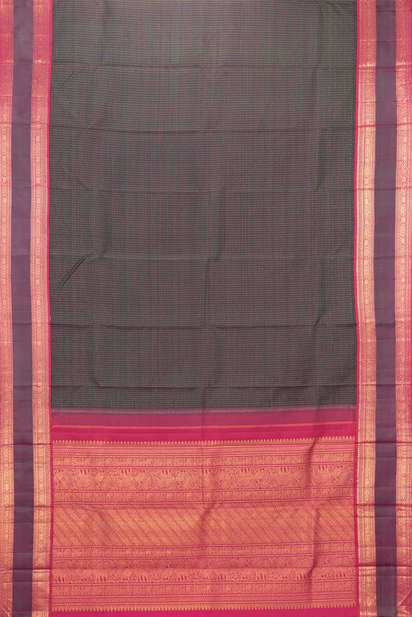 Pure Silk Pure Zari Black Dual Tone Kanchipuram Saree - Image 4