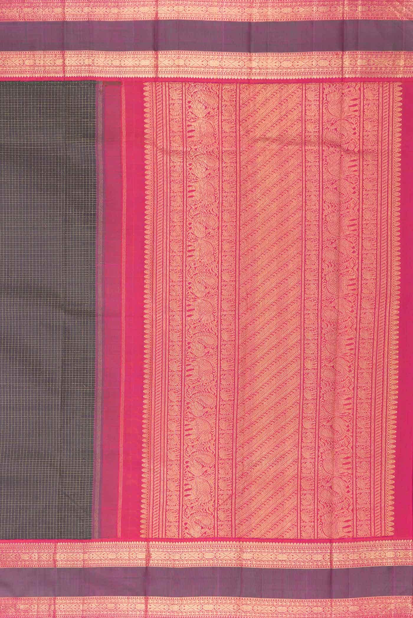 Pure Silk Pure Zari Black Dual Tone Kanchipuram Saree - Image 5