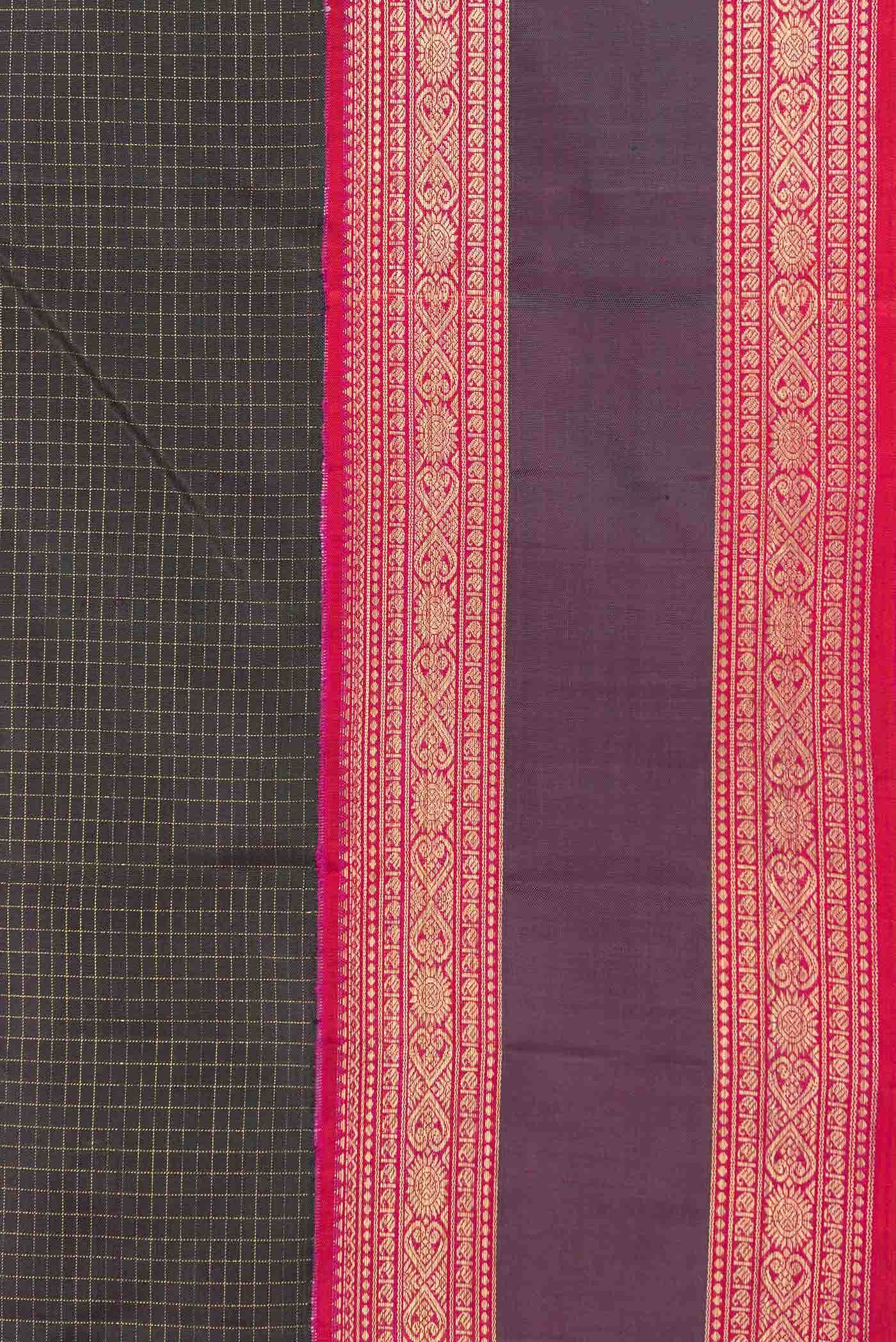 Pure Silk Pure Zari Black Dual Tone Kanchipuram Saree - Image 6