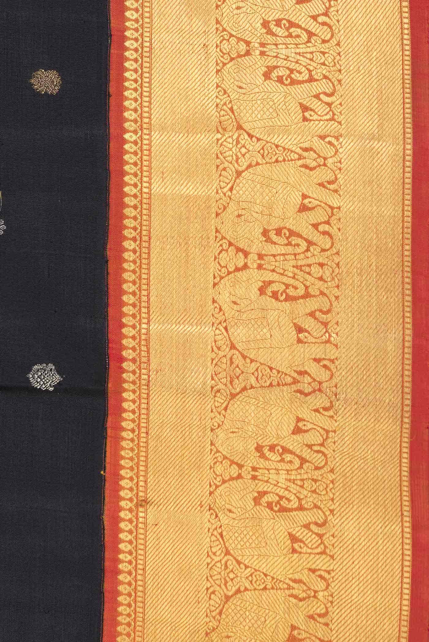 Pure Silk Pure Zari Black Dual Tone Kanjivaram Saree - Image 6
