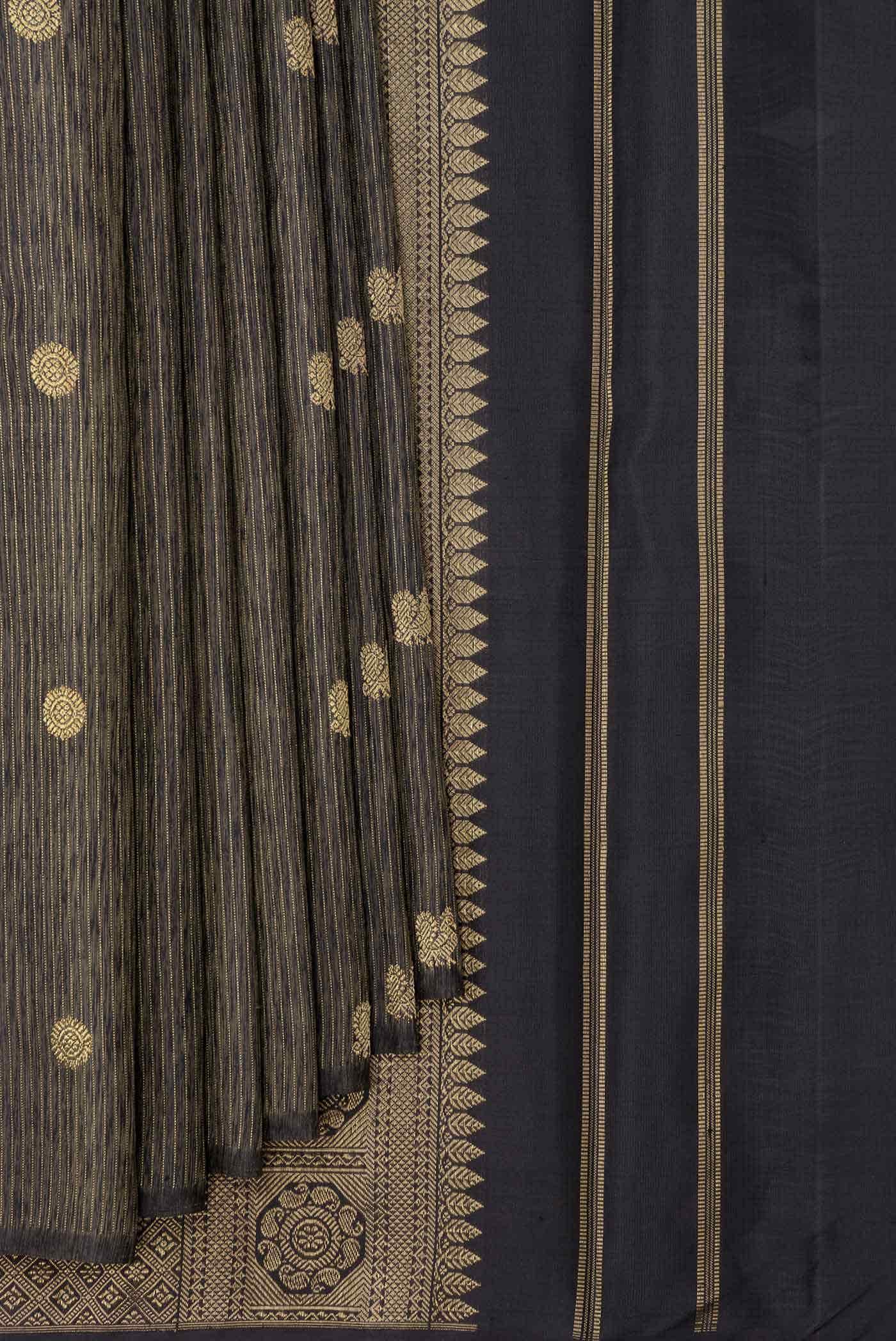 Pure Silk Pure Zari Black Dual Tone Kanchipuram Saree - Image 2