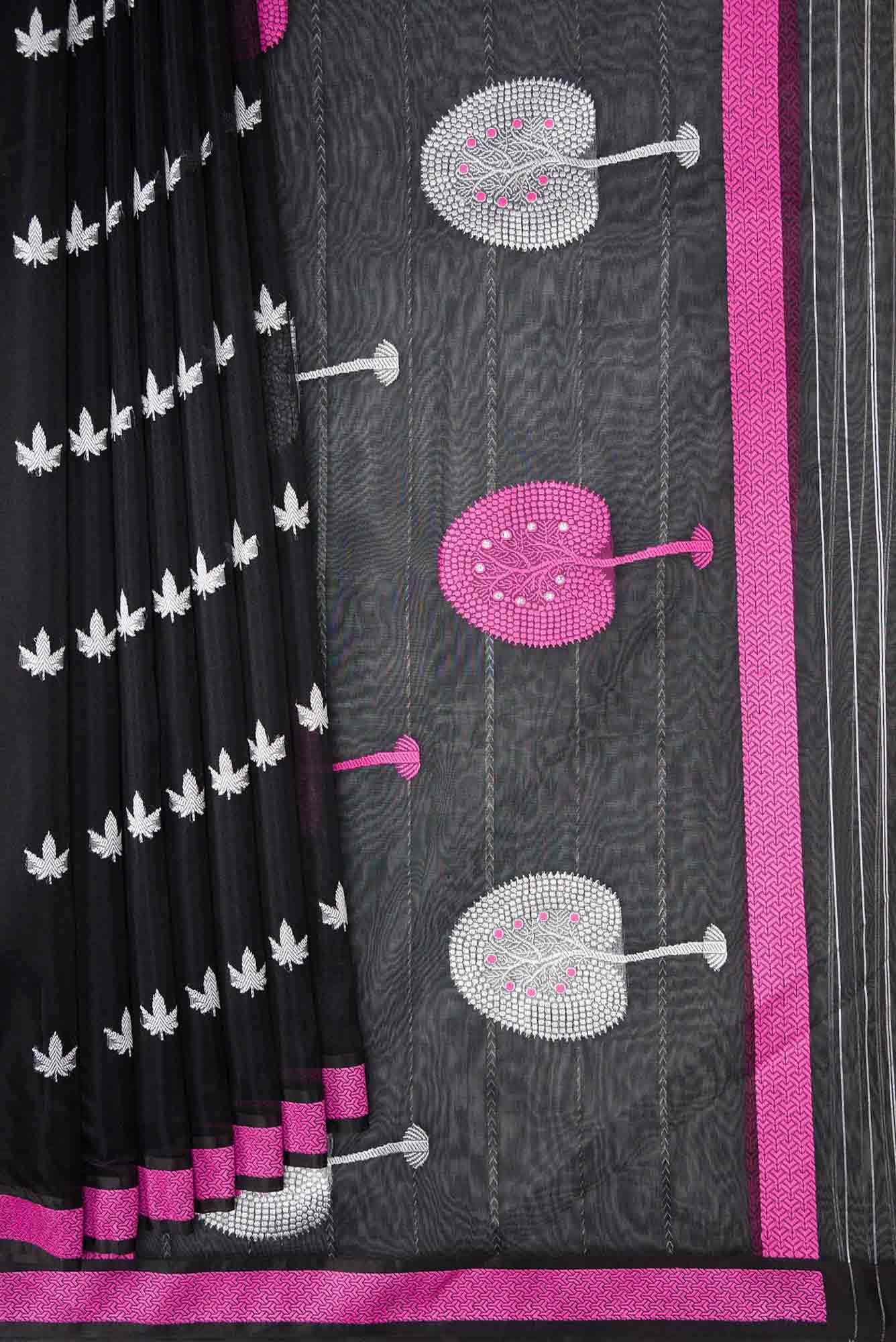 Black Banarasi Kora Silk Saree - Image 2