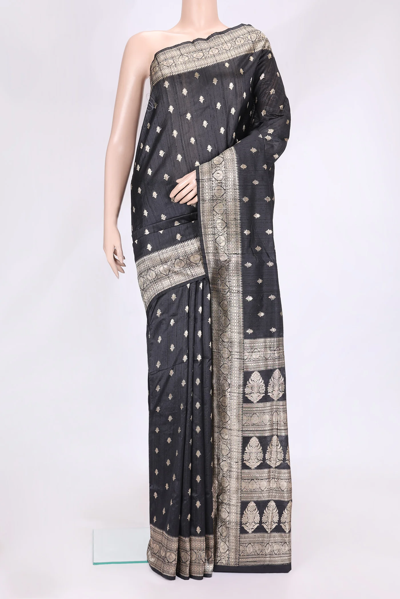 Black Banarasi Raw Silk Saree
