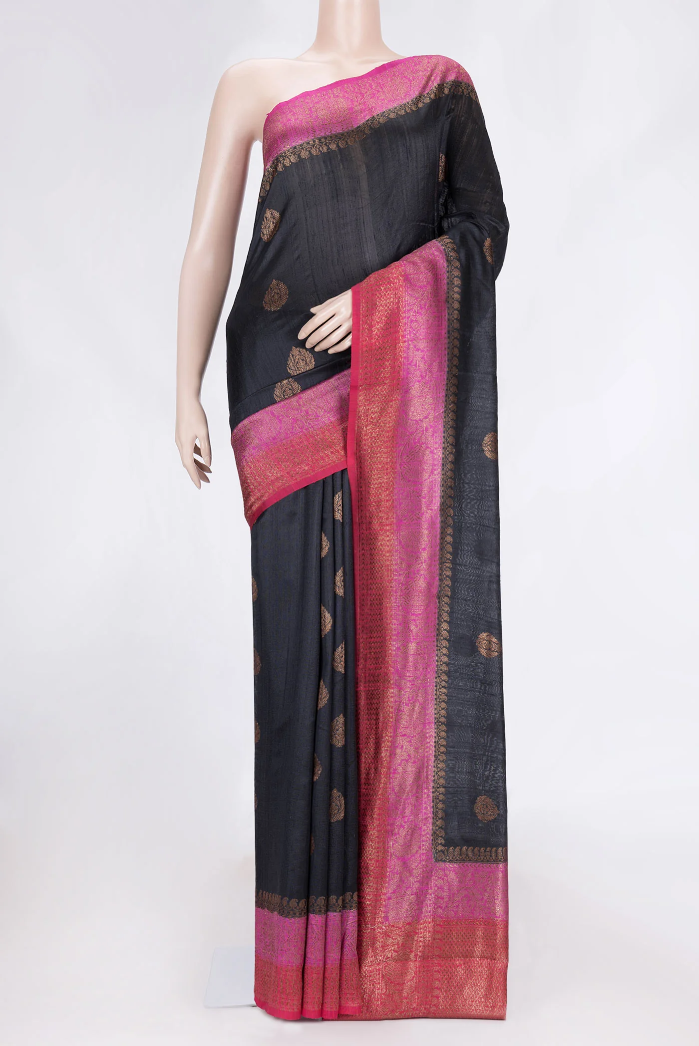 Black Banarasi Tussar Silk Saree